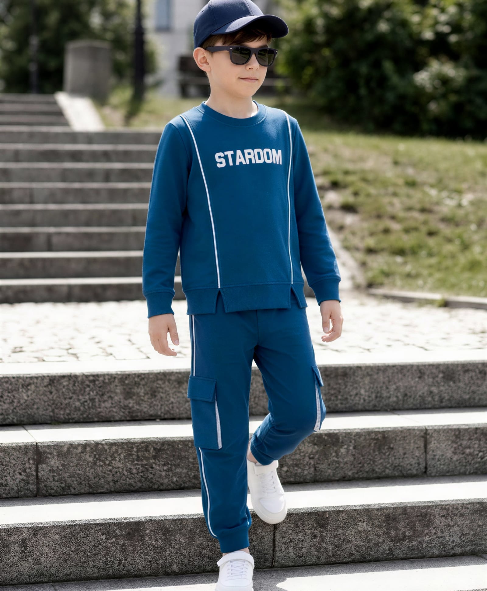 OLLINGTON ST. Looper Knit Full Sleeve Winter Wear Sweatshirt & Joggers Set with Text Print - Navy-image-29