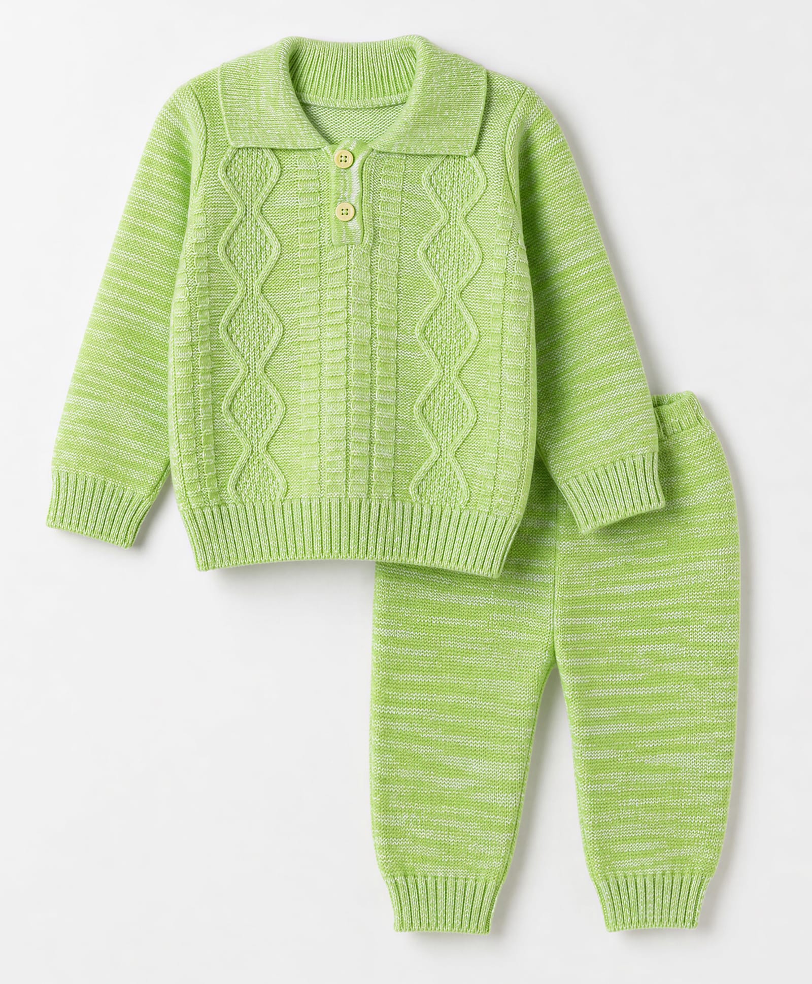 Babyhug Cable Knit Full Sleeves Sweater Set - Limegreen-picture-27