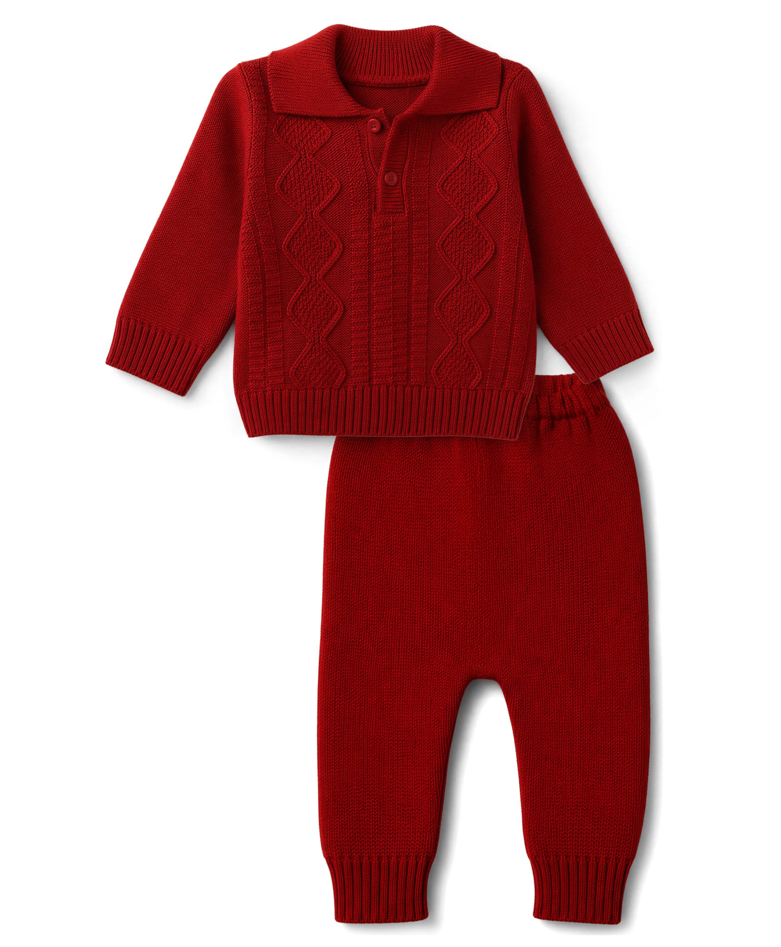 Babyhug Knit Full Sleeves Solid Sweater Set - Red-picture-12