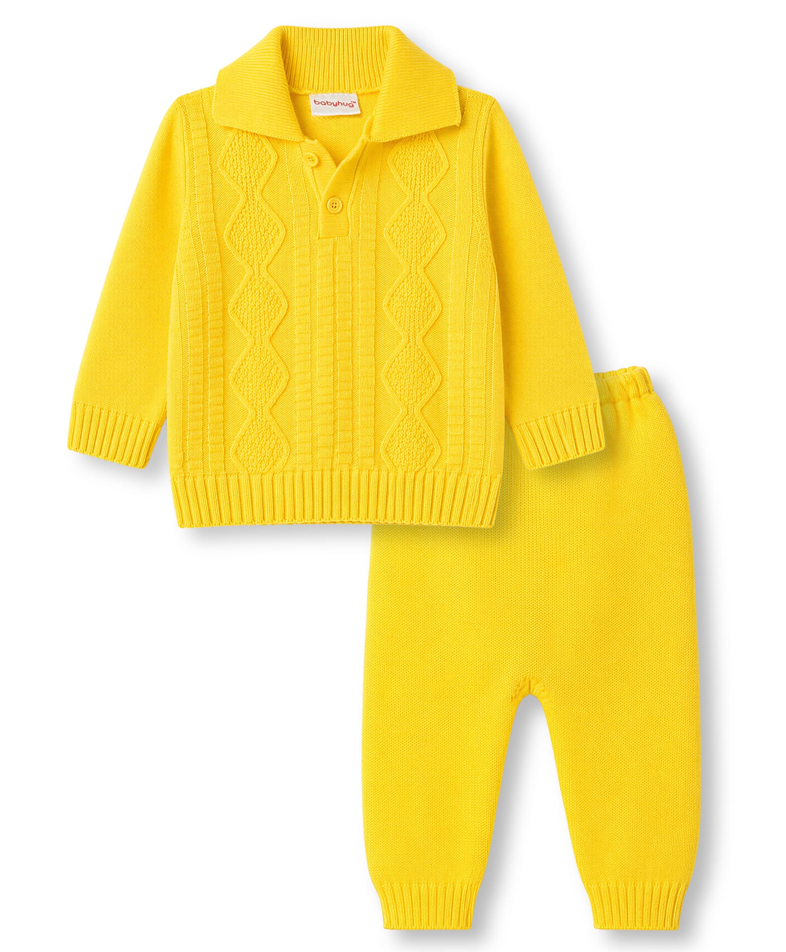Babyhug Knit Full Sleeves Solid Sweater Set - Yellow-image-43