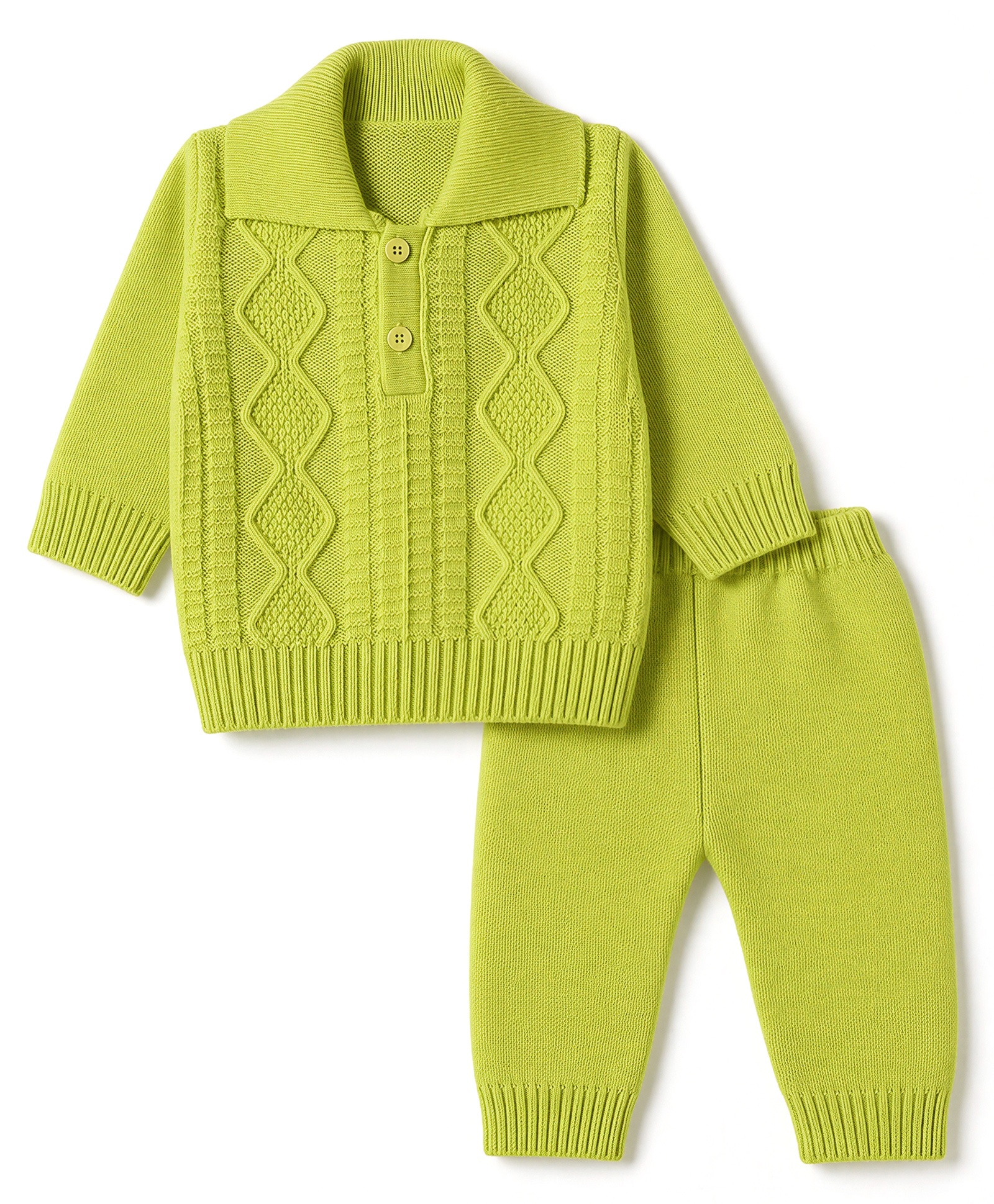 Babyhug Knit Full Sleeves Sweater Set With Cable Knit Design - Lime Green-picture-21