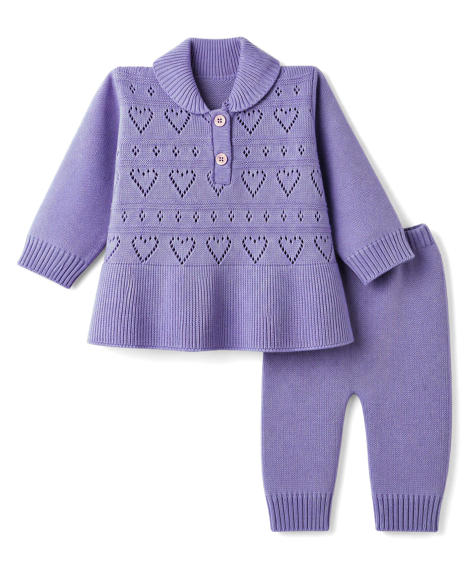 Babyhug Knit Full Sleeves Cable Knit Design Sweater Set - Lavender-picture-17
