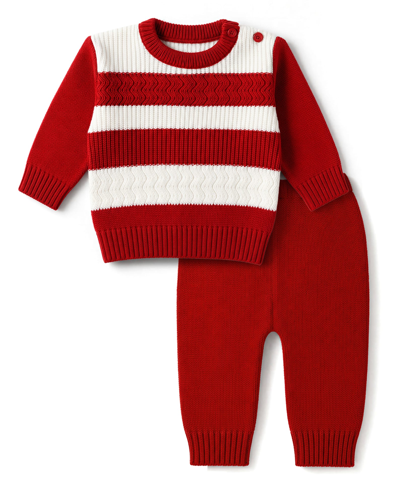 Babyhug Knit Full Sleeves Striped Sweater Set - Rust Orange-image-21