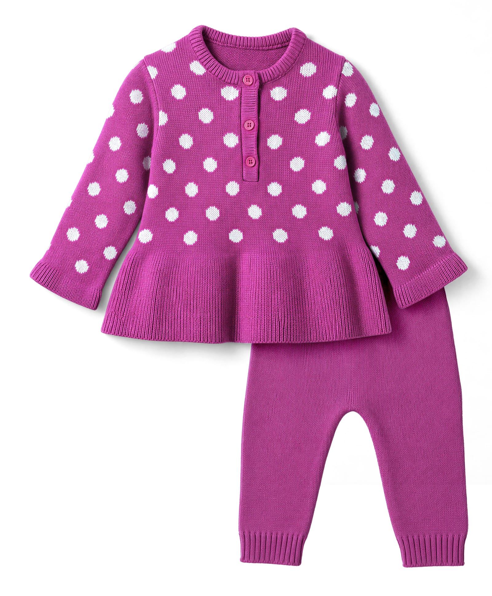 Babyhug Knit Full Sleeves Sweater Set with Polka Dots - Pink-image-41