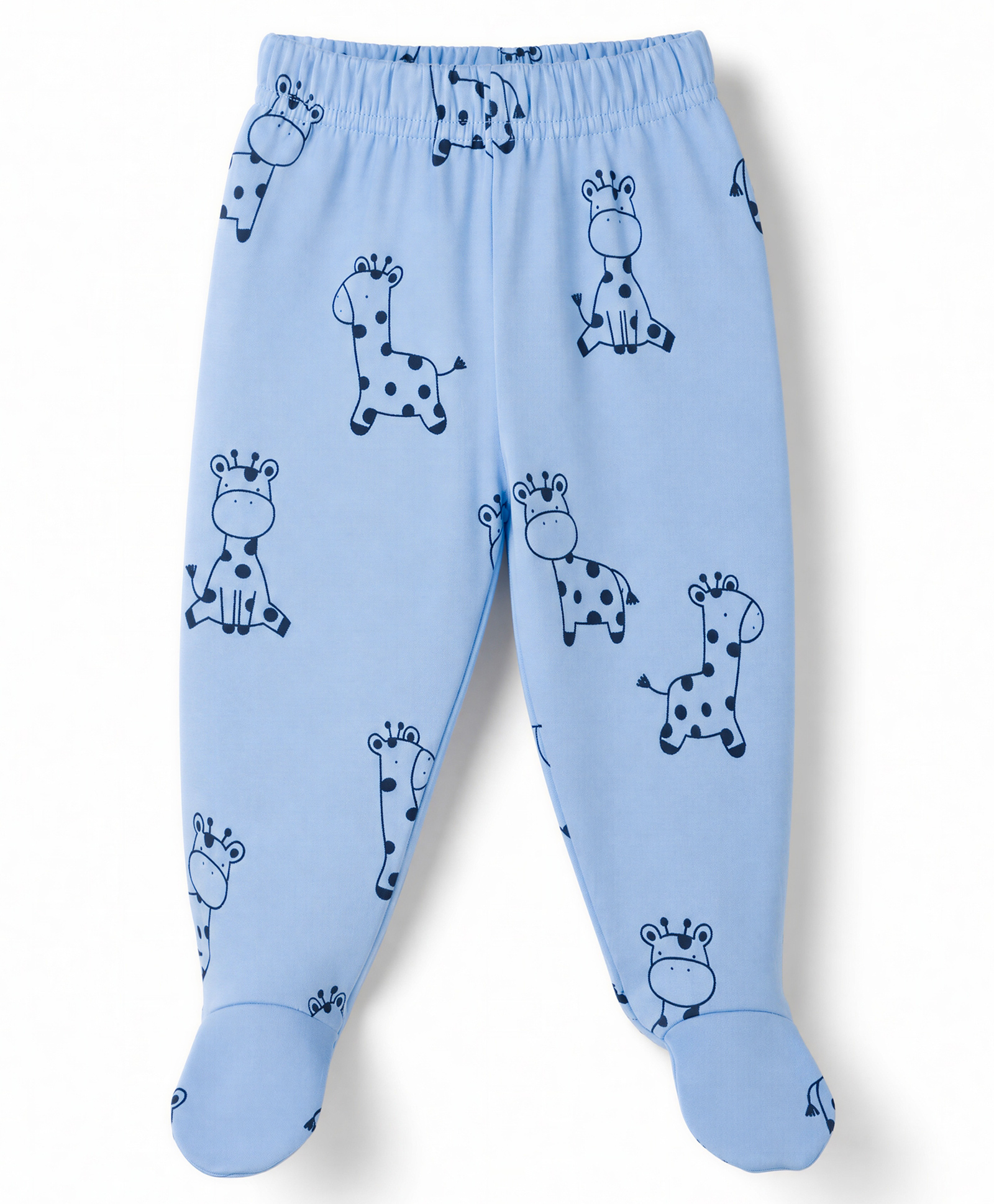 Doodle Poodle Cotton Knit Full Length Bootie Leggings With Giraffe Print - Blue-picture-19