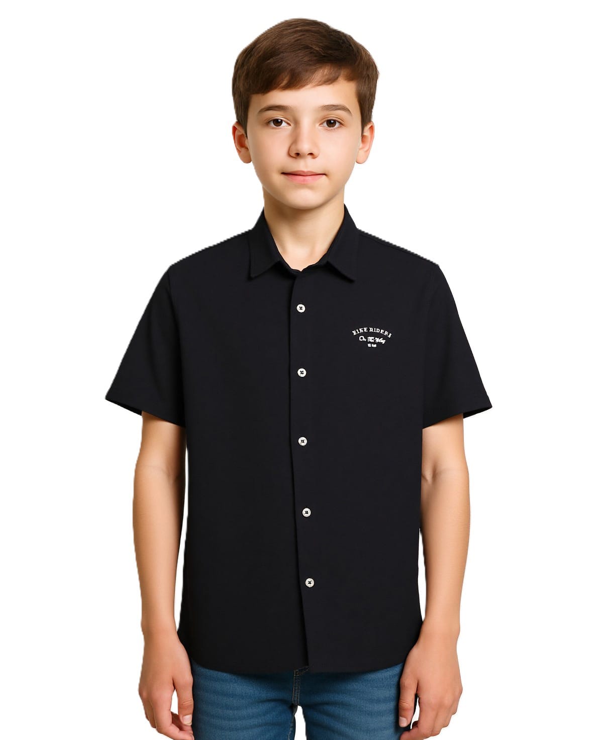 CAVIO Cotton Blend Woven Half Sleeves Bike Riders Text Printed Shirt - Black-image-6