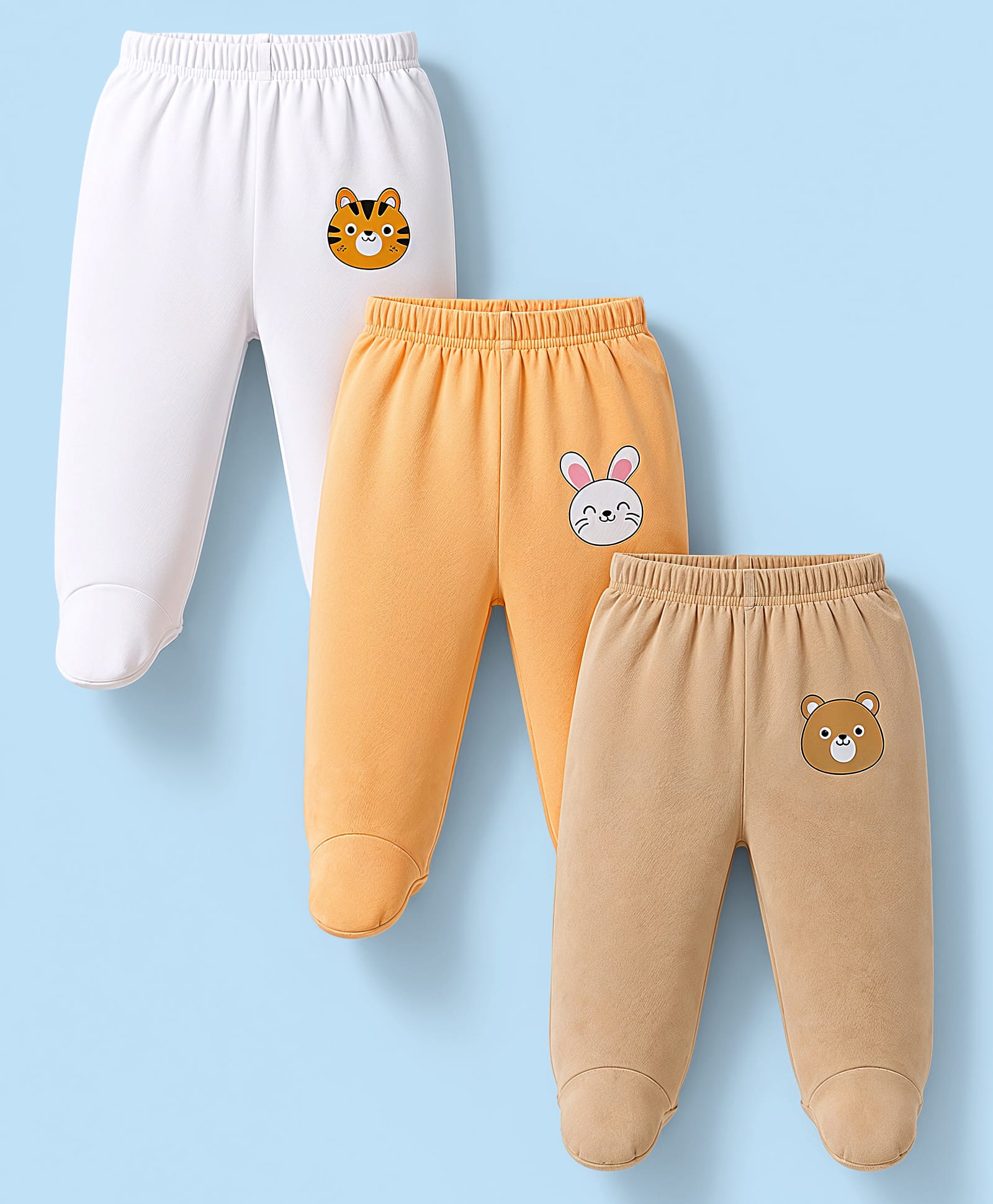 Doodle Poodle 100% Cotton Knit Full Length Bootie Leggings With Animal Print Pack Of 3 - Beige White & Yellow-picture-17