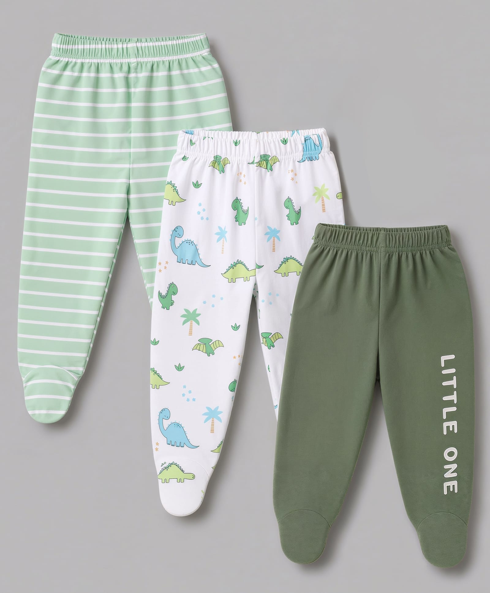 Doodle Poodle 100% Cotton Interlock Knit Full Length Striped Animal & Text Printed Bootie Leggings Pack of 3 - Green-picture-21