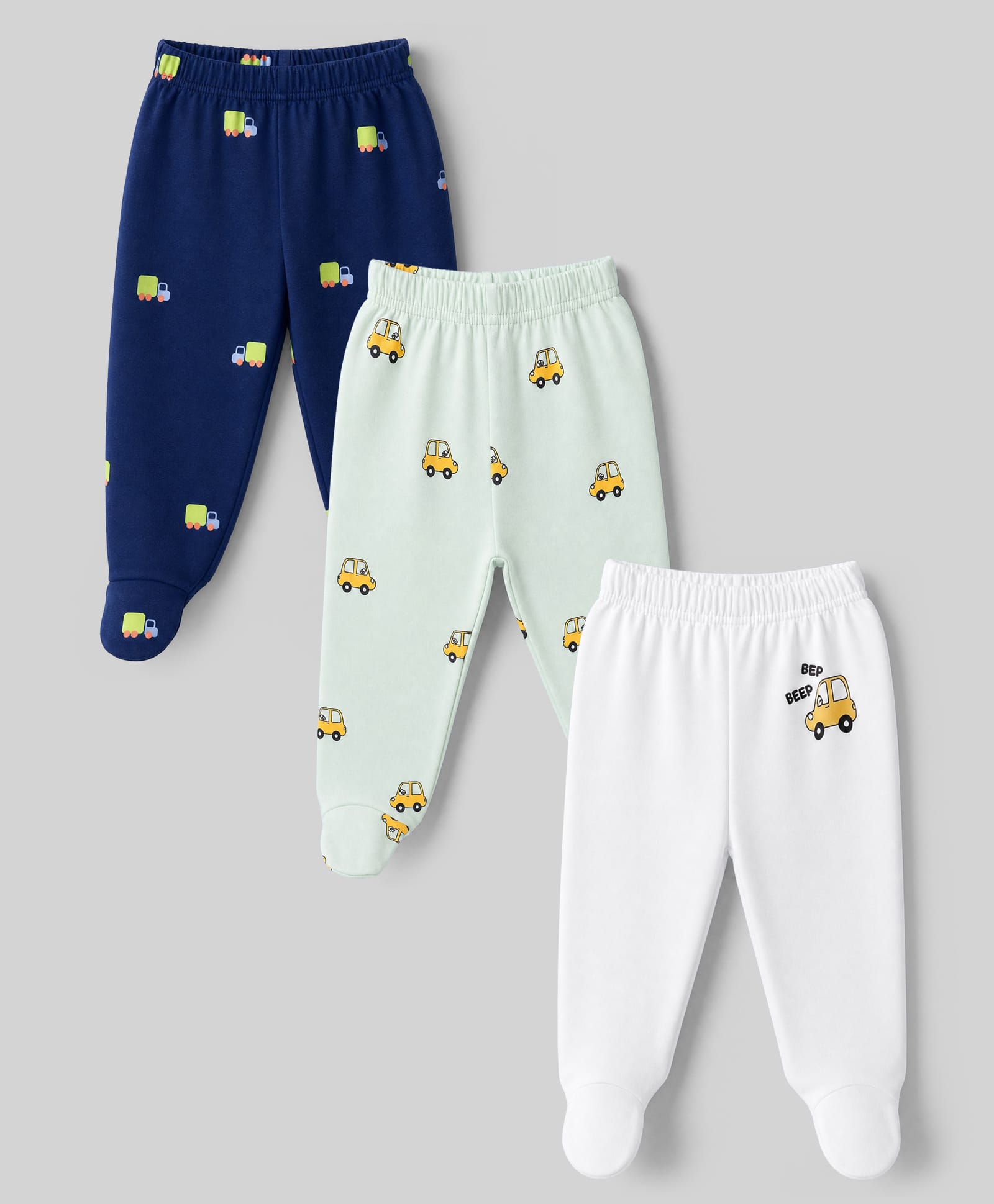 Doodle Poodle Interlock 100% Cotton Knit Printed Bootie Leggings Pack of 3 - White, Navy Blue & White-picture-47