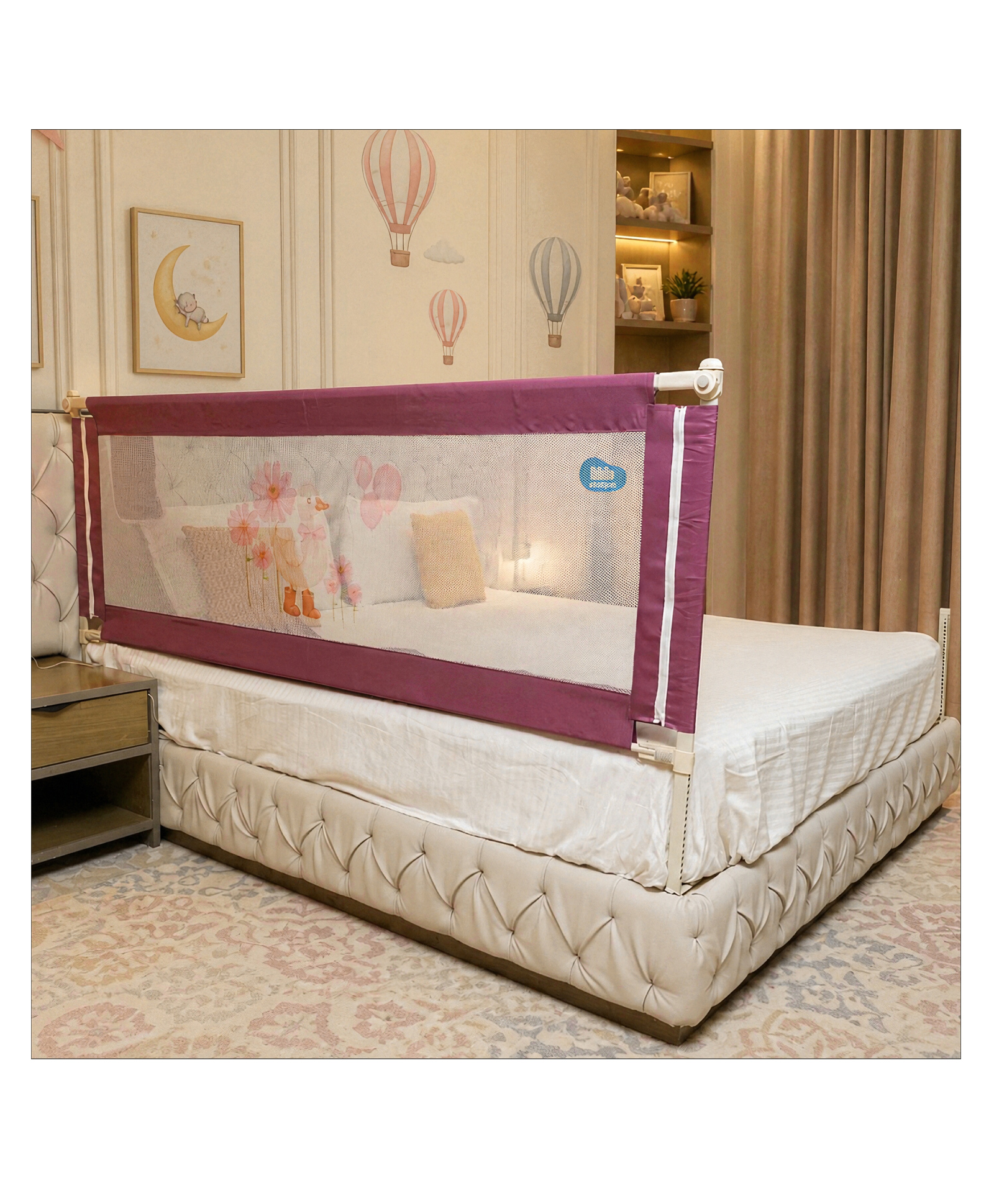 Kids Station 1 Side Premium Bed Rail Guard (5ft x 2.6ft / 150x80cm), Bed Railing for Baby Safety, Kids Toddler Bed Protector Side Walls, Adjustable Height, Portable & Foldable (Maroon)-image-25