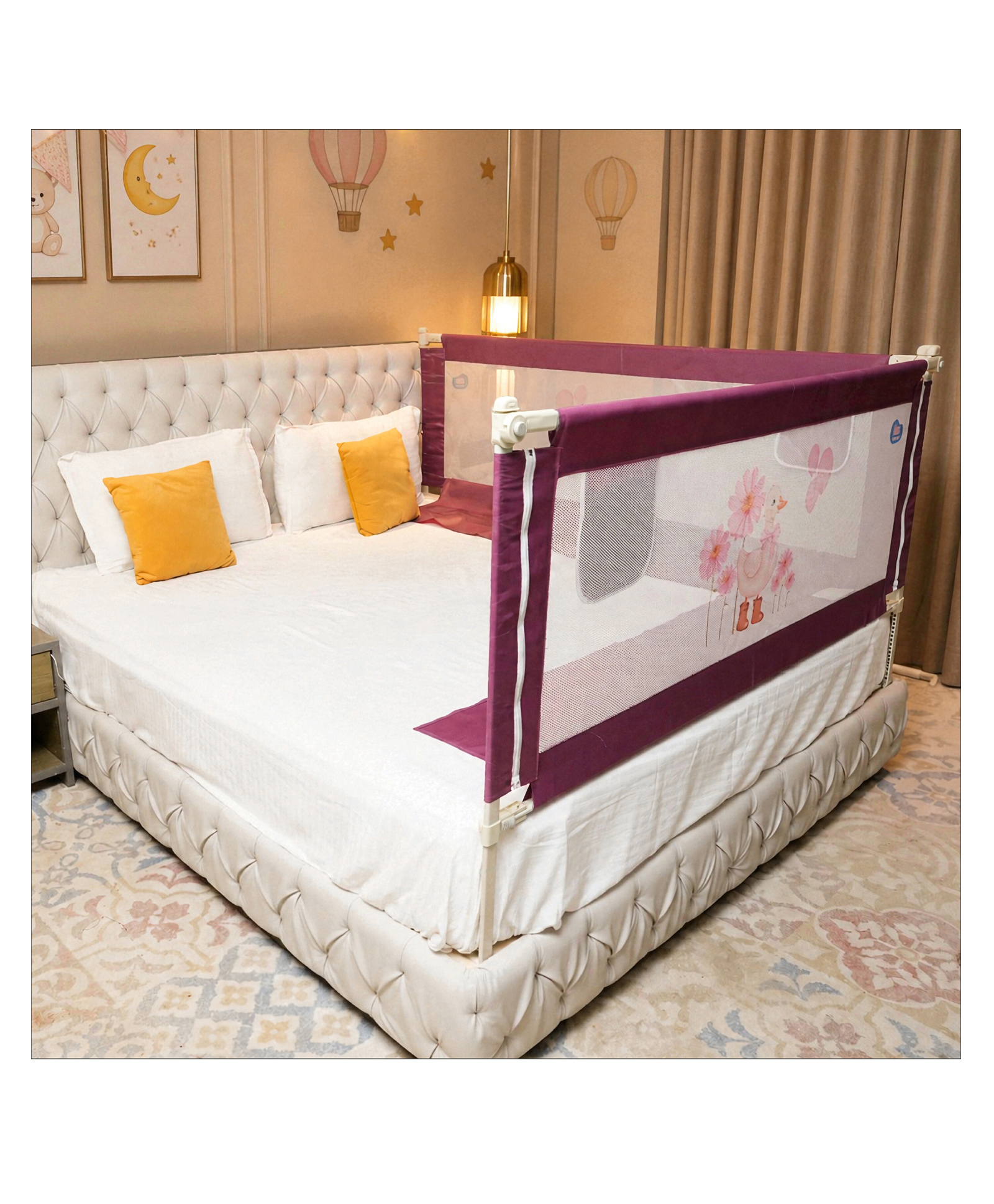 Kids Station 2 Side Premium Bed Rail Guard (6.3ft x 5.3ft / 190cm x 160cm), Bed Railing for Baby Safety, Kids Toddler Bed Protector Side Walls, Adjustable Height, Portable & Foldable (Maroon)-image-31