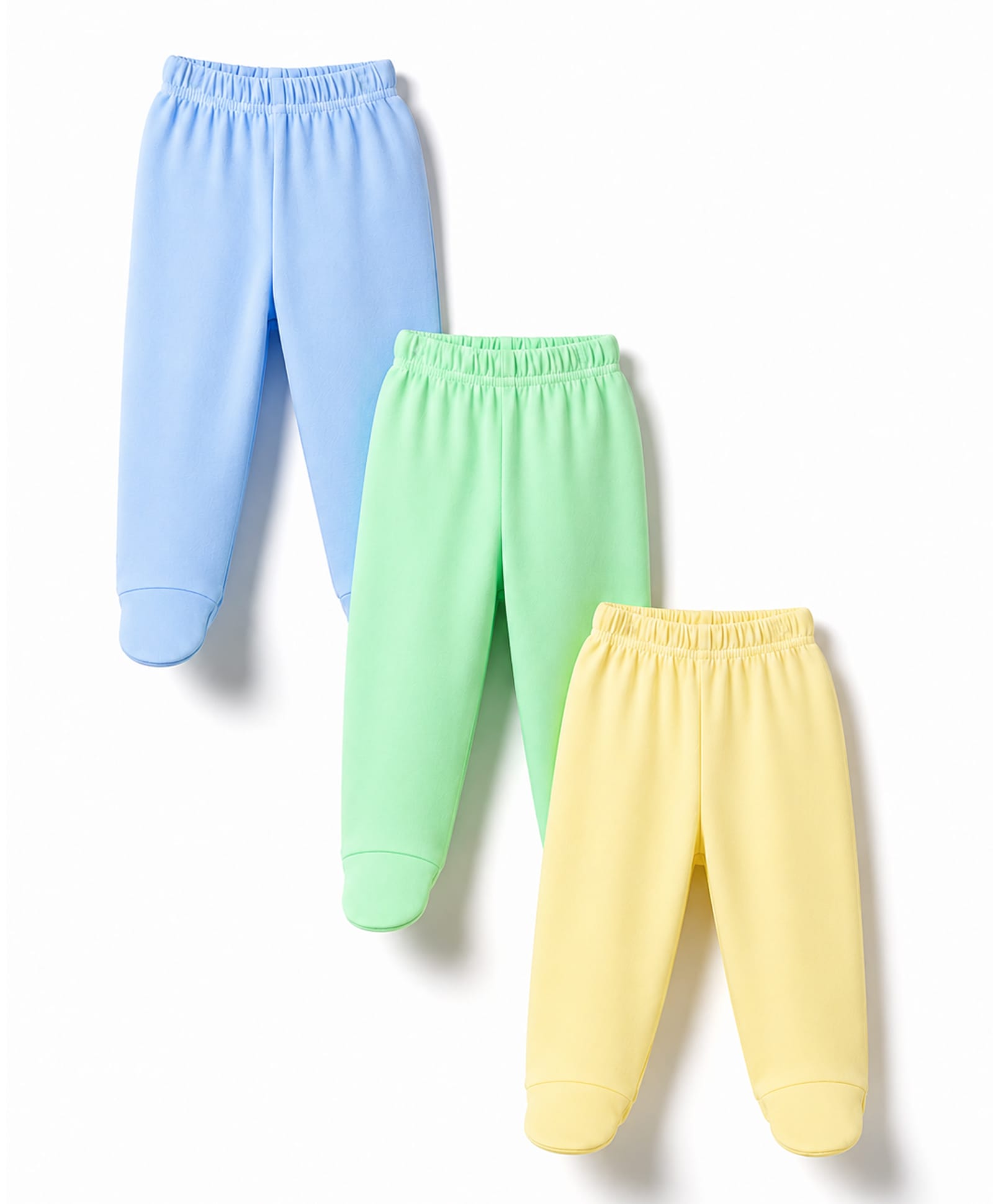 Doodle Poodle 100% Cotton Knit Full Length Solid Bootie Leggings Pack Of 3 - Light Blue Green & Yellow-image-18