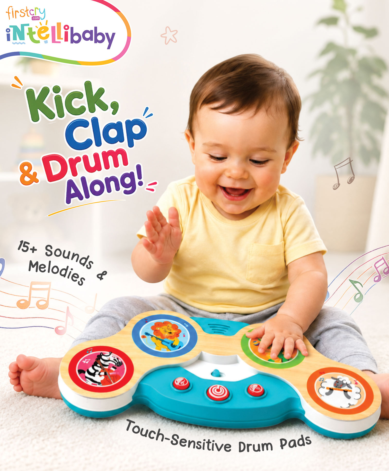 Intellibaby Musical Animal Drum Premium Quality Interactive Drum Toy with Animal Sounds & Touch Play Durable & Child-Safe Design Rhythm Development Sensory Exploration Hand-Eye Coordination-image-35