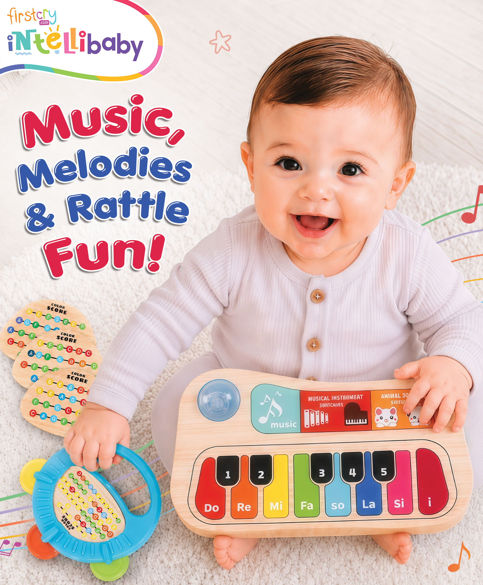 Intellibaby 3-in-1 Learning Piano & Rattle | Premium Quality Musical Piano Toy with Detachable Rattle & Sensory Play | Early Learning | Grasping Skills | Auditory Development |-image-30