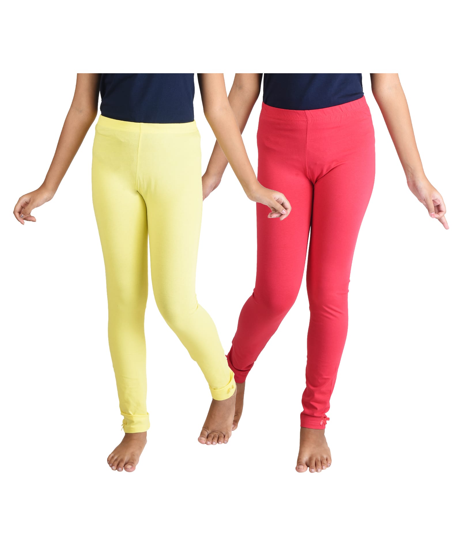 Clothe Funn Cotton Knit Pack Of 2 Solid Leggings - Yellow & Coral-picture-20