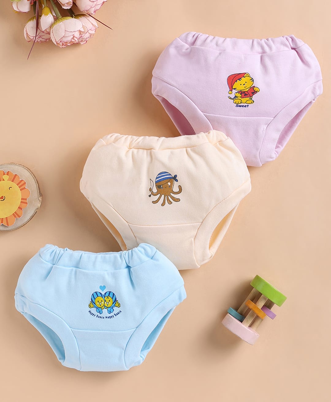 Unfab Cotton Knit Pack Of 6 Animals Printed Panties - Light Pink Peach & Sky Blue-picture-18