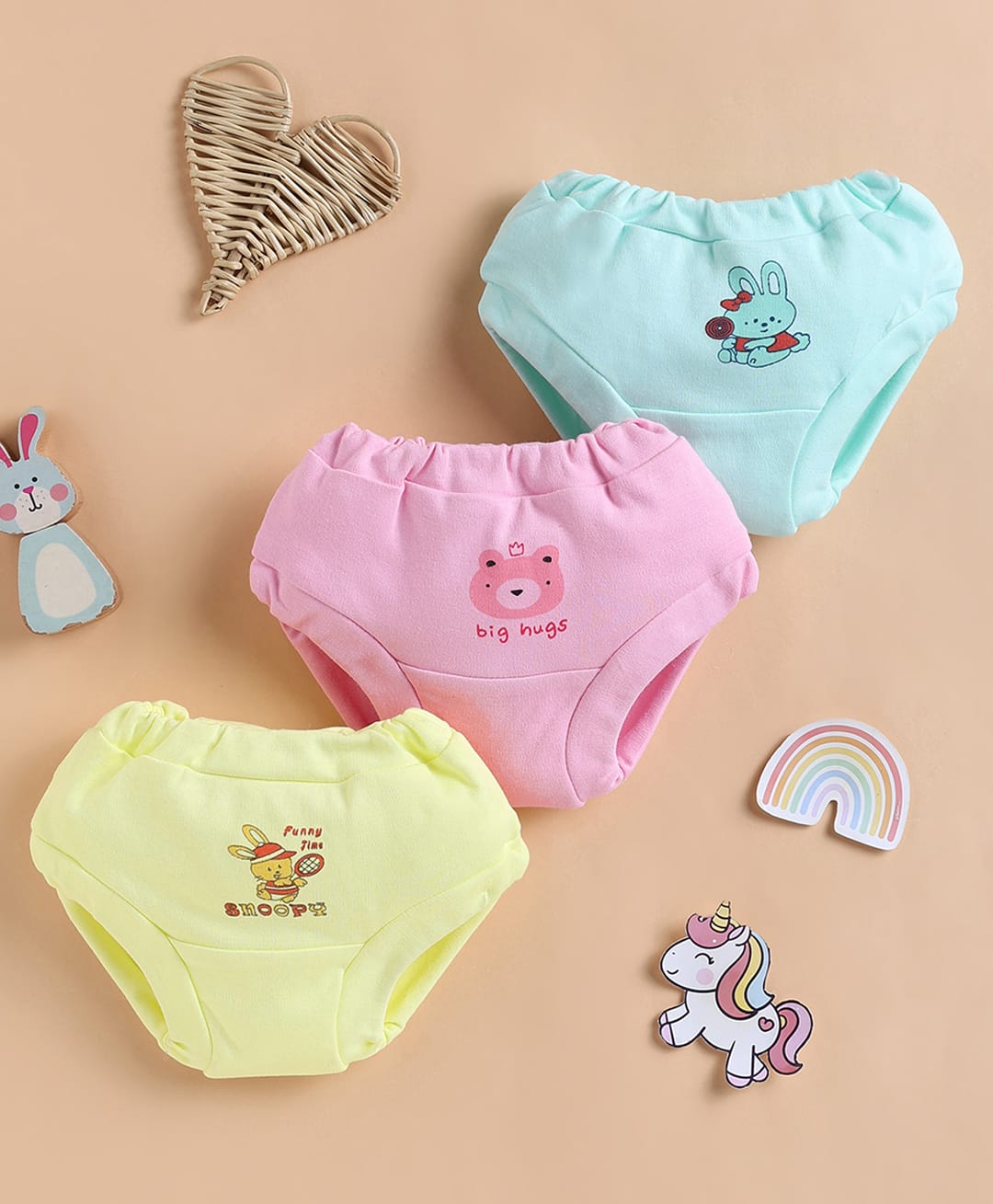 Unfab Cotton Knit Pack Of 6 Animals Printed Panties - Pink Yellow & Green-picture-16