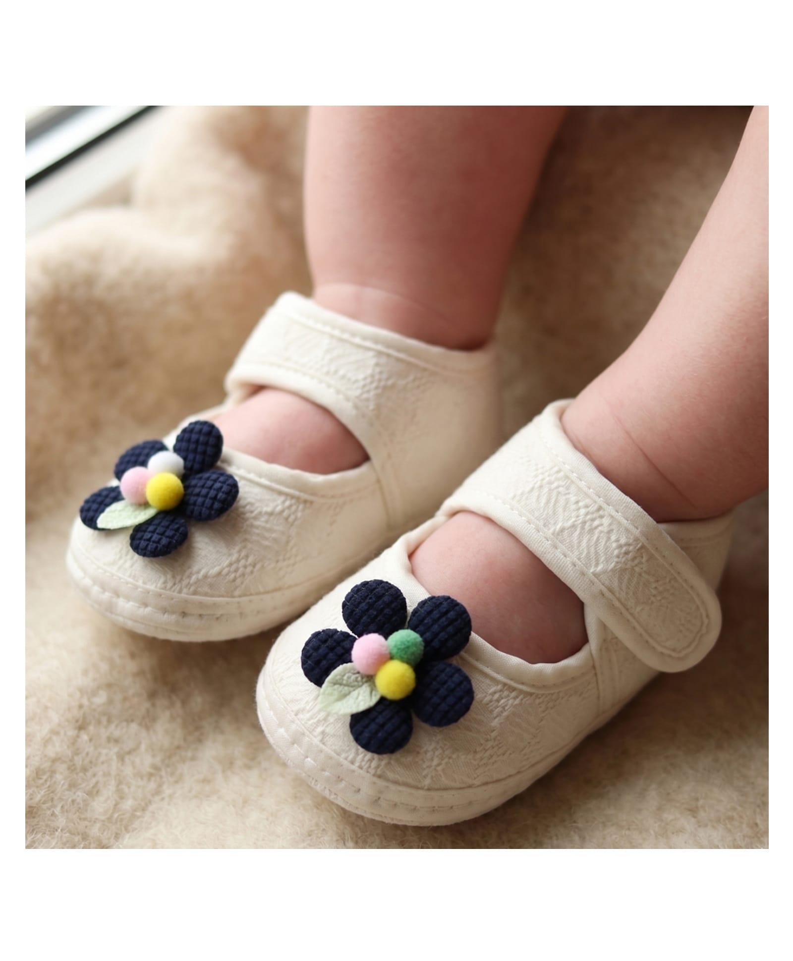 Neska Moda Floral Applique Detailed Velcro Closure Booties - White & Blue-picture-38