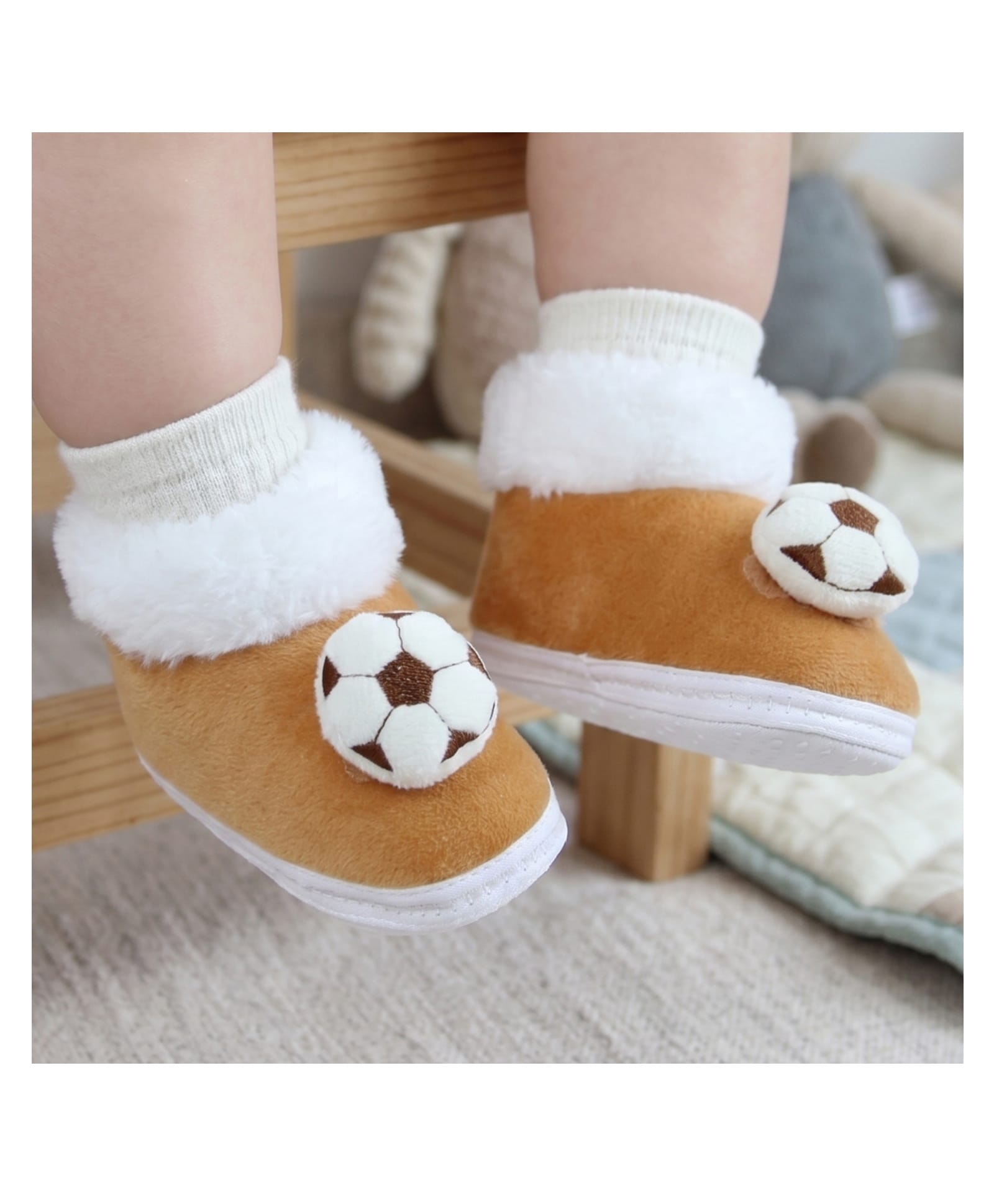 Neska Moda Football Applique & Fur Detailed Booties - White & Brown-picture-6