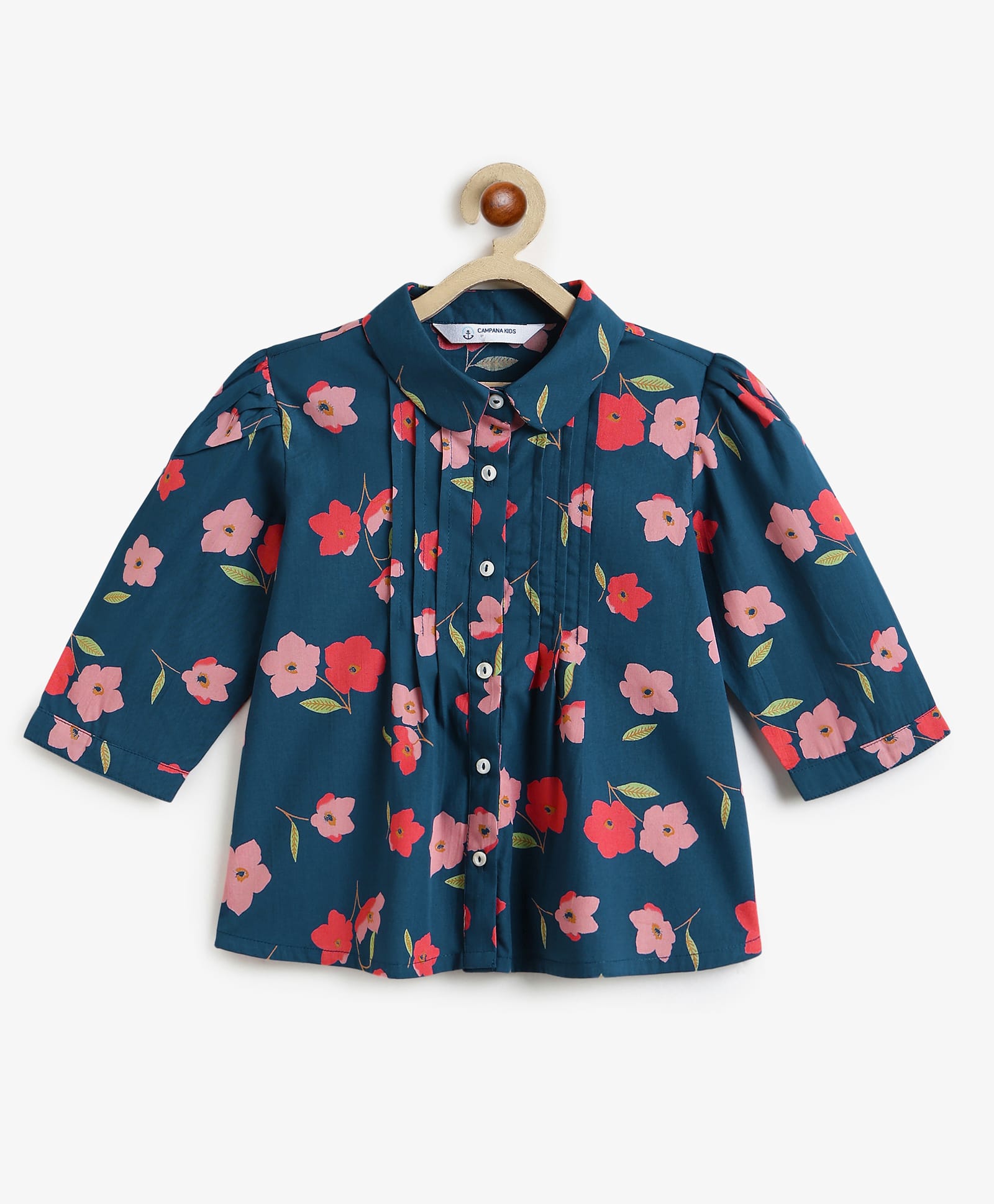 Campana 100% Cotton Woven Three Fourth Sleeves Floral Printed Top - Navy Blue-picture-21
