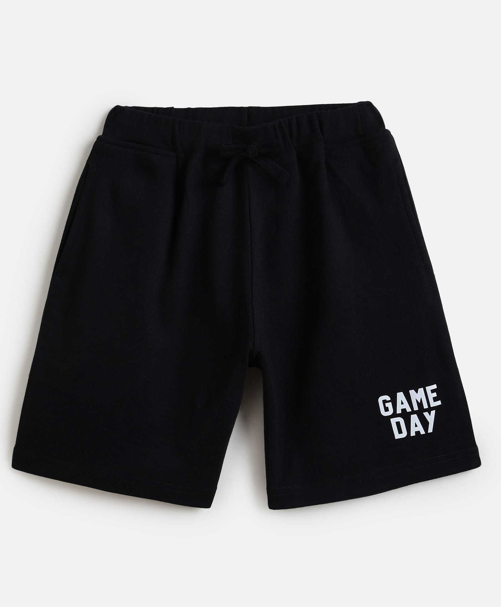 Campana 100% Cotton Knit Game Day Text Printed Shorts - Black-picture-28