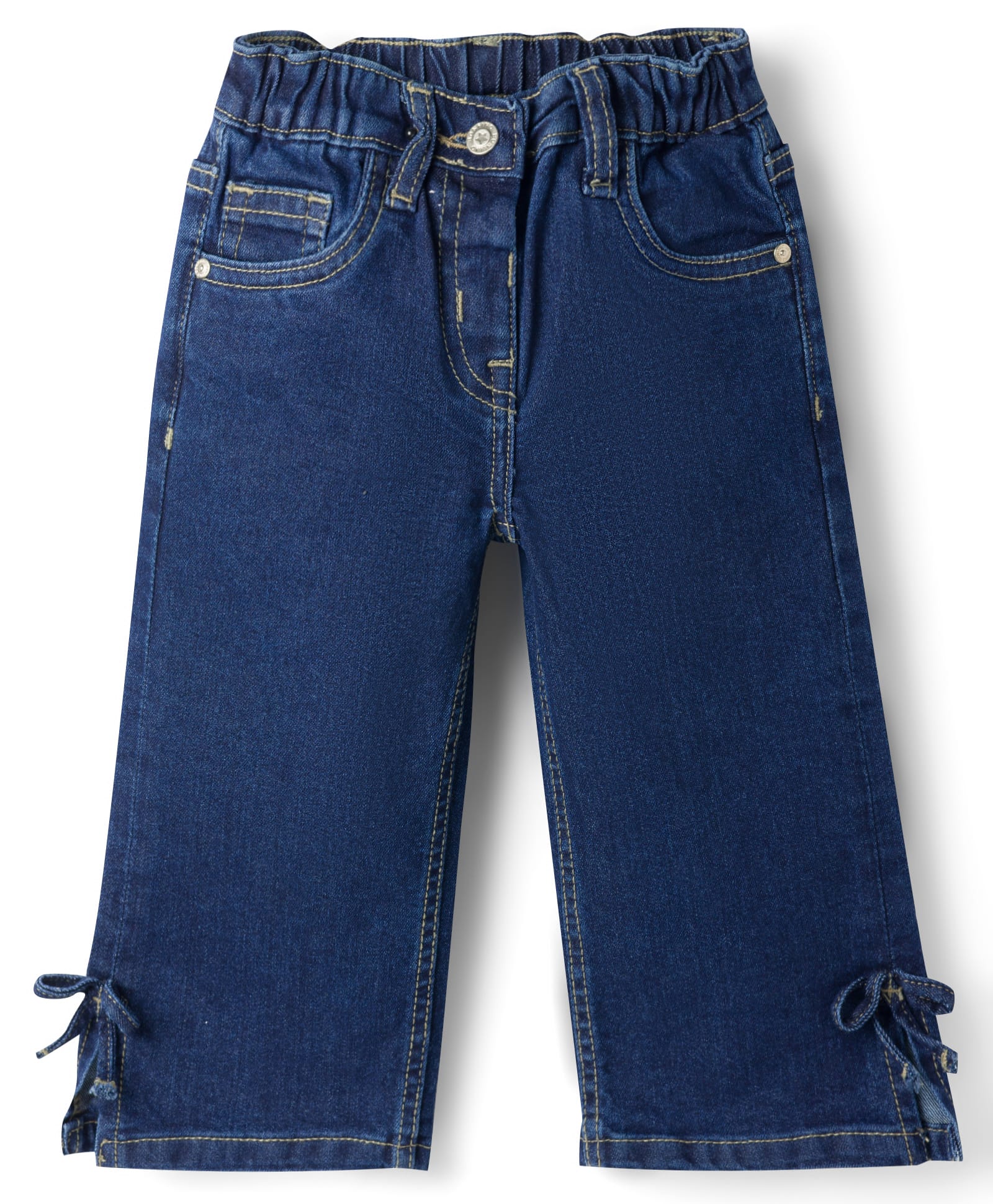 Bonfino Woven Full Length Washed Jeans With Bow Applique - Navy Blue-picture-12