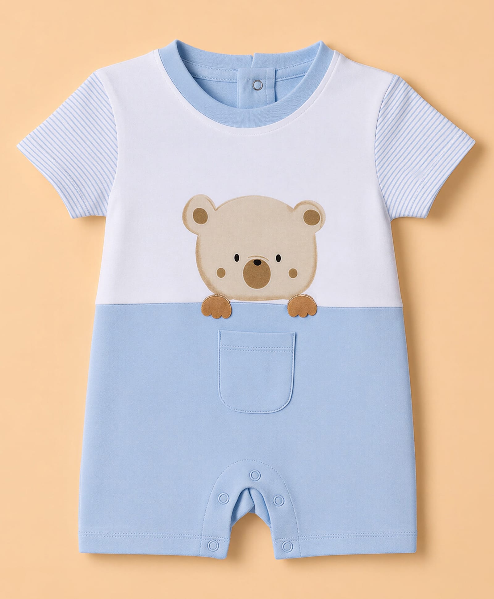 Babyhug 100% Cotton Interlock Knit Half Sleeves Romper With Teddy Bear Print - White-image-35