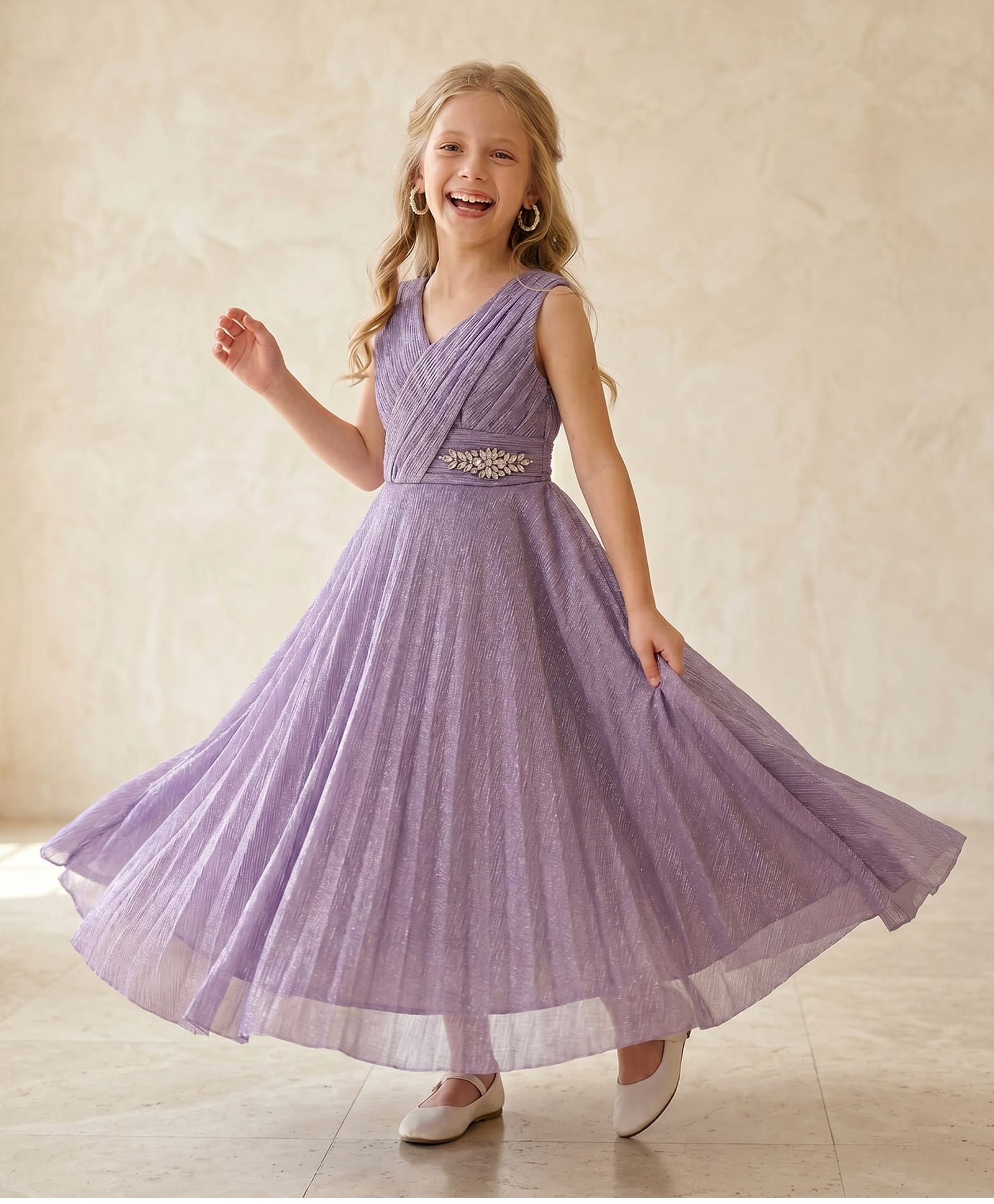 smile baby NX Viscose Lycra Knit Sleeveless Floral Designed Stones Embellished Gown - Lavender-image-44