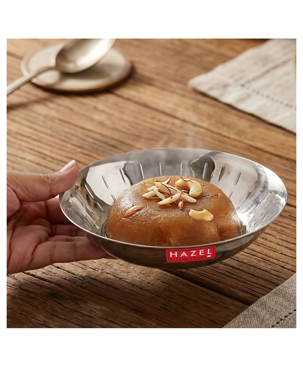 HAZEL Stainless Steel Small Copri Plate 15.5 cm, 400ml | Hammered Design Snacks Plate Nasta Plate for Serving Food & Daily Use-picture-8