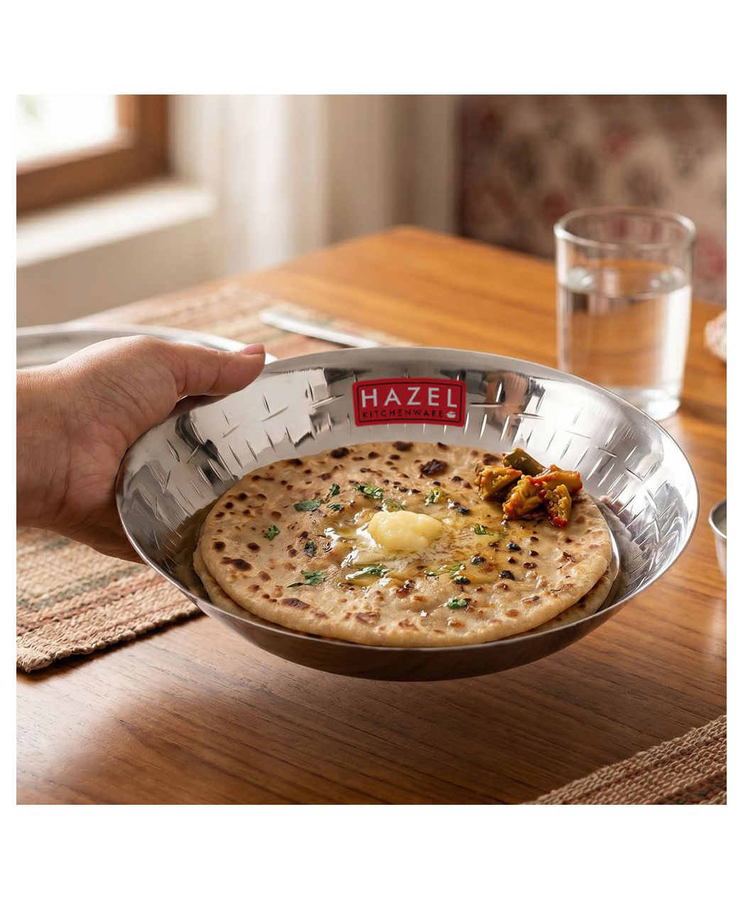 hazel stainless steel snack plate 20.7cm, 800ml | hammered nasta plate | snack serving copri dish breakfast plate