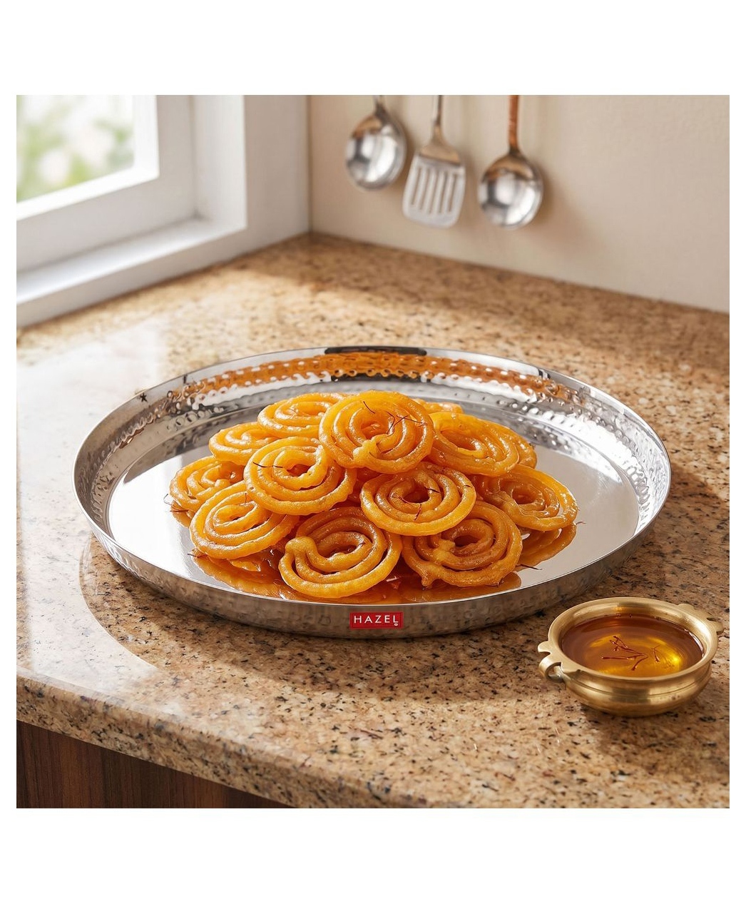 HAZEL Stainless Steel Dinner Plate 30.2cm | Side Hammered Style Thali for Lunch, Tiffin Plates, Ideal for Home, Office & Restaurant-picture-11