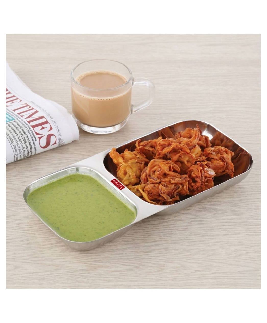 HAZEL 2 Compartment Stainless Steel Section Plate | Rectangle Divided Thali Tray for Snacks, Meals & Portion Control-picture-17