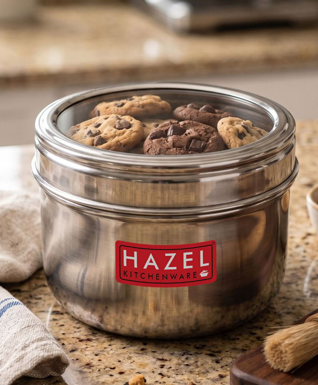 HAZEL Stainless Steel See Through Container 800ml | Round Kitchen Storage Dabba with Transparent Lid for Food Storage-image-14