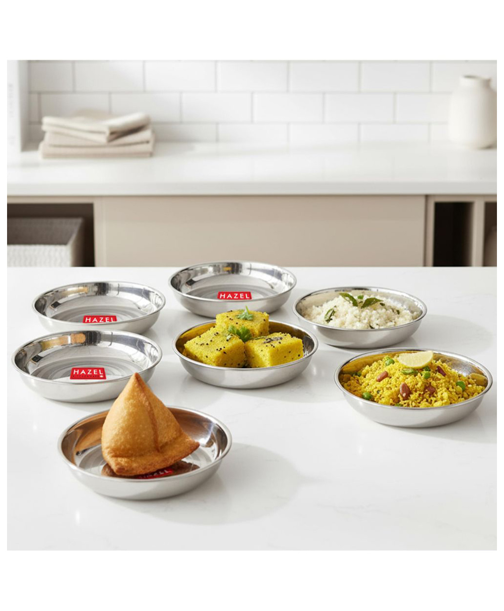 HAZEL Designer Steel Dishes / Plates - 6 Pcs Set - Medium - B Halwa S6 - NAE268-image-43