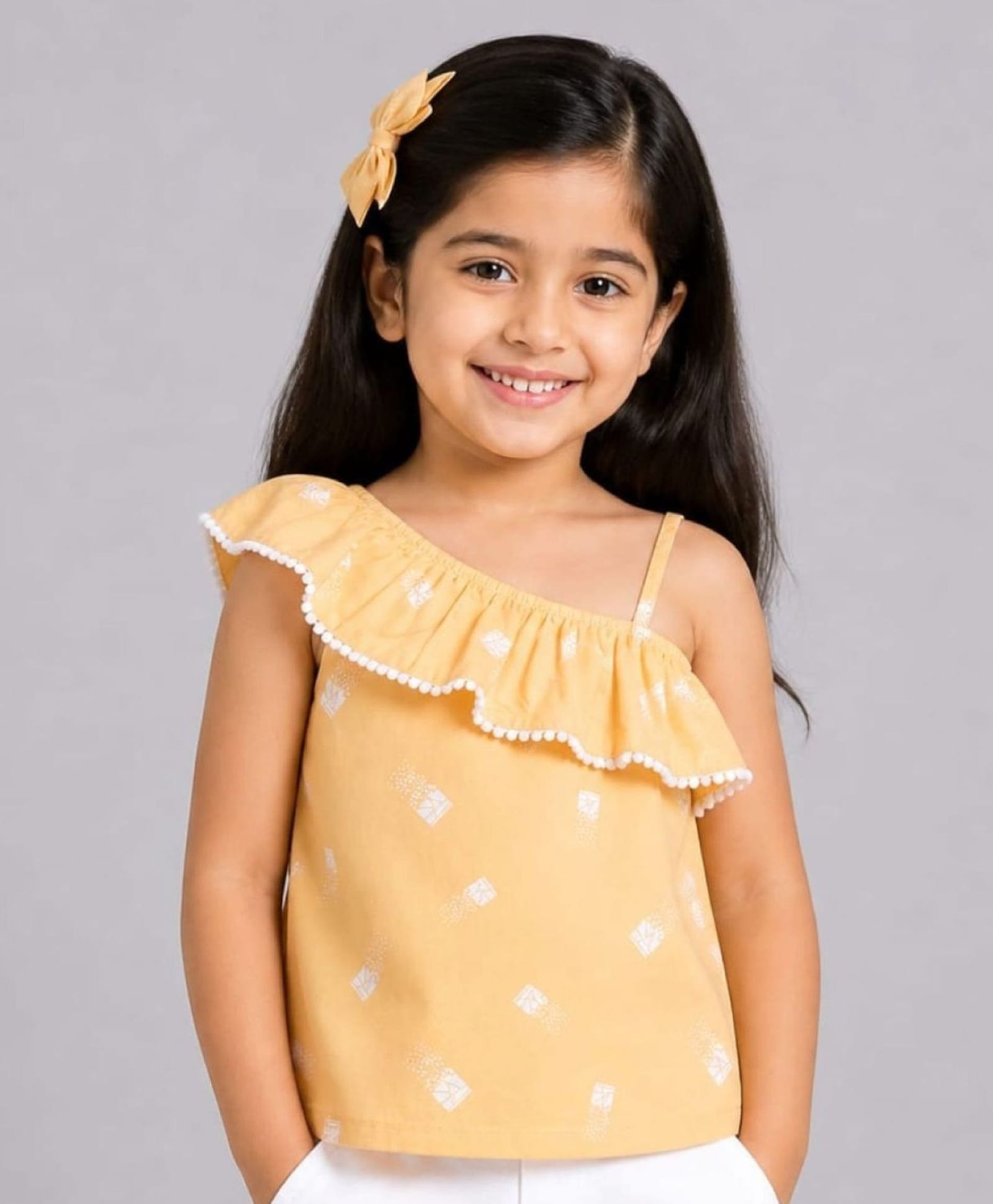Nino Togs Cotton Woven Sleeveless Abstract Printed Top - Lemon Yellow-picture-14