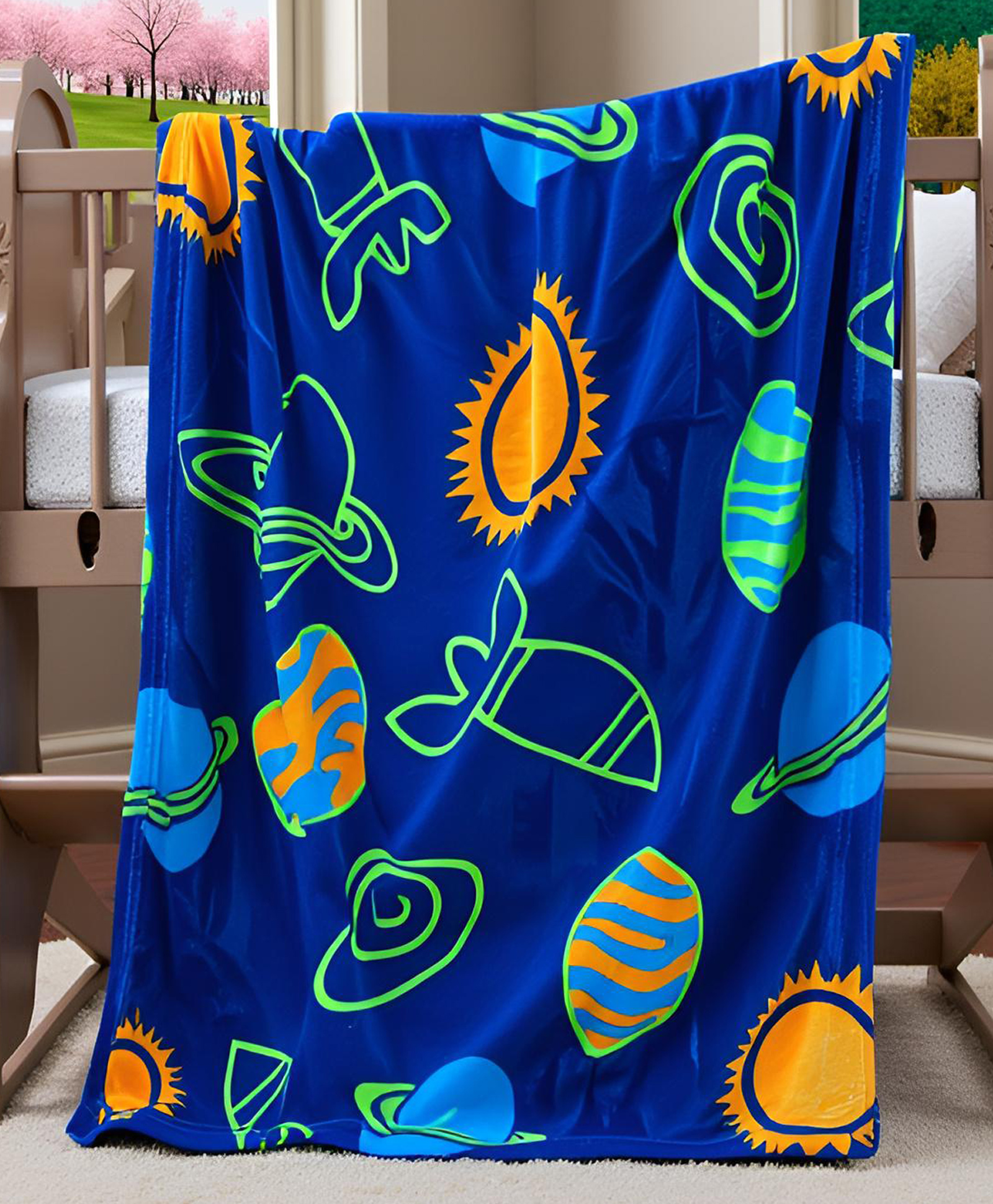 Butterthief Flannel Swaddle Space Theme Printed Baby Blanket - Navy Blue-image-29