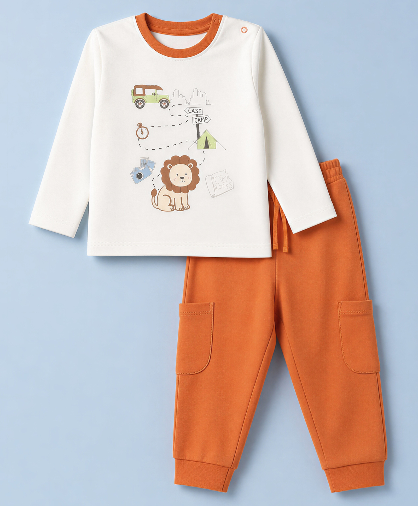 Babyoye 100% Cotton 40's Interlock Knit With Ecojiva Finish Full Sleeves T-shirts & Joggers With Animal Print - Brown & White-picture-22
