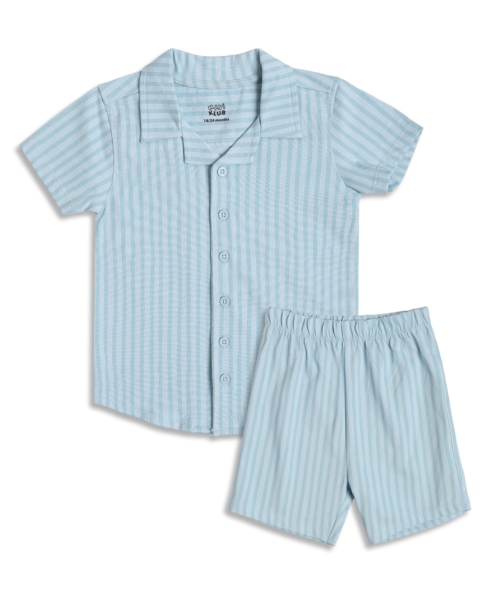 MINI KLUB Cotton Knit Half Sleeves Striped Shirt & Shorts Night Suit - Blue-picture-22