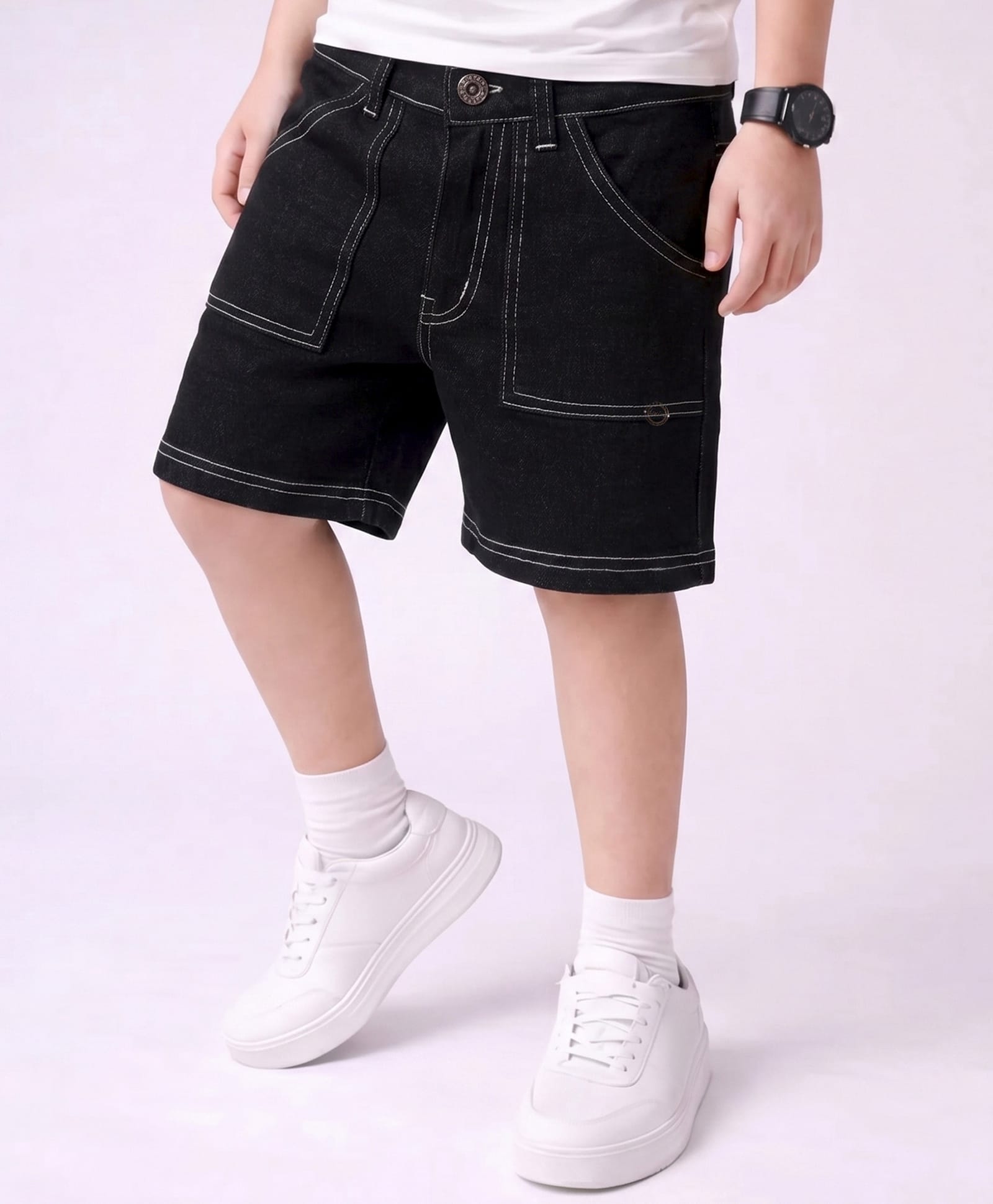 PURPLE UNITED KIDS Denim Woven Solid Shorts - Black-picture-17