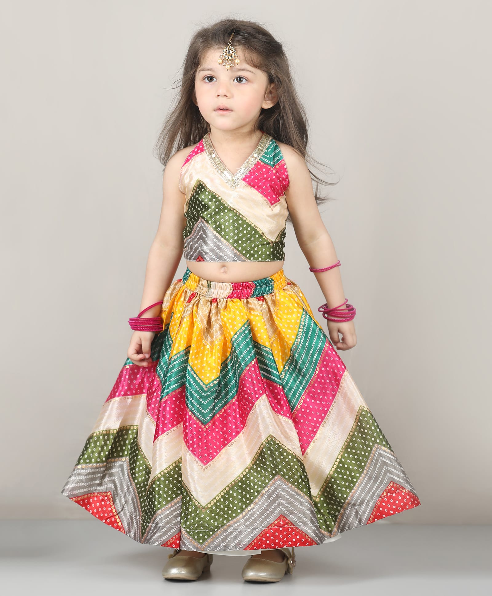 Titrit Georgette Woven Sleeveless Bandhani Printed Lehenga Choli Set - Multi Colour-picture-43