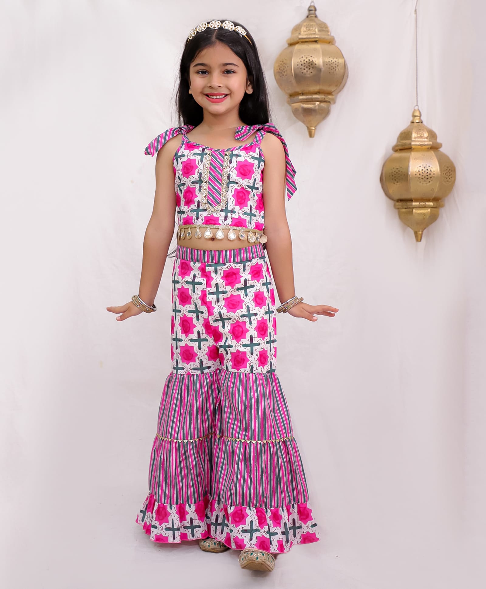 Titrit Cotton Woven Sleeveless Floral Printed Top & Sharara Set - Pink-image-15