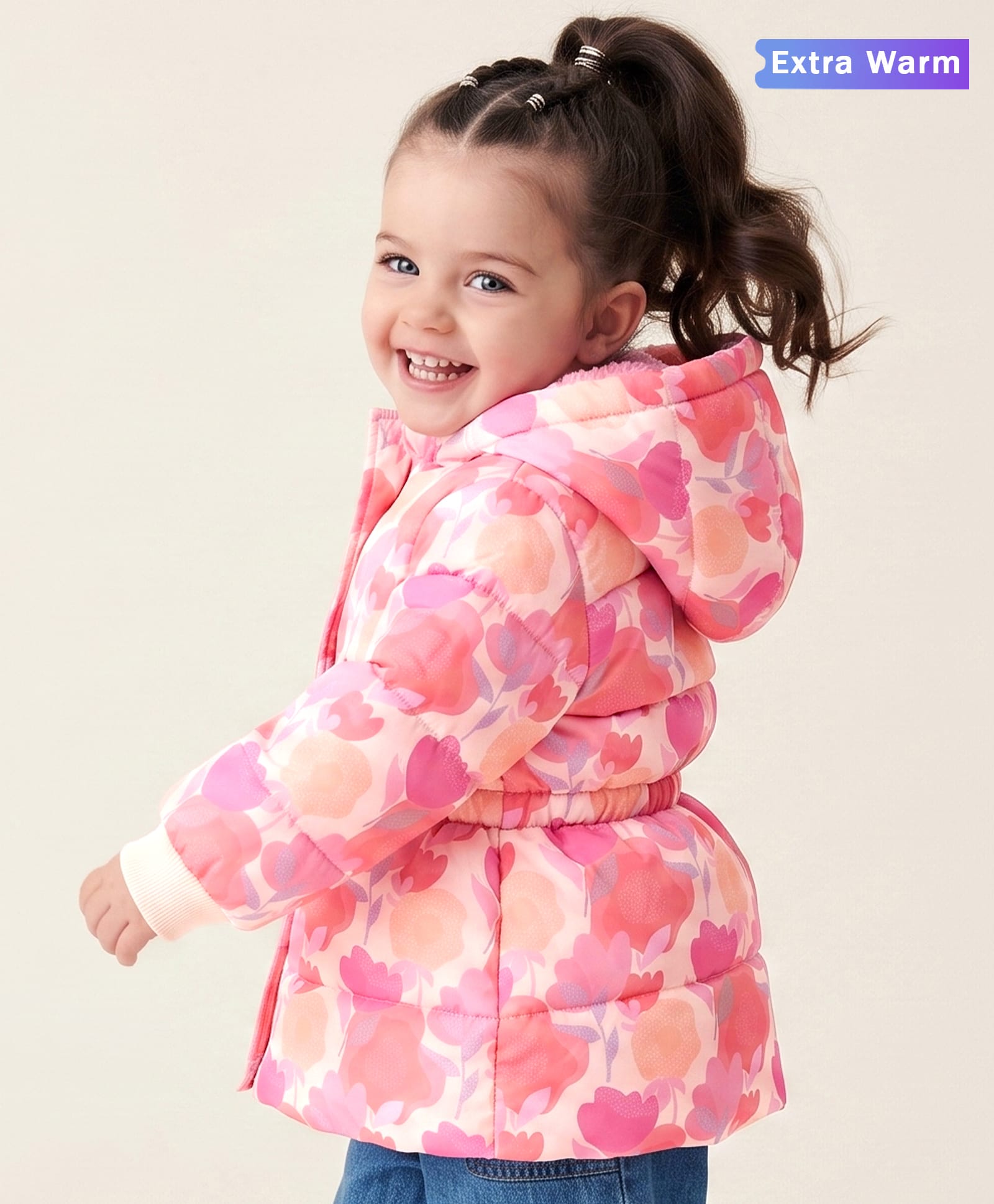 Babyoye Woven Padded Jacket with Full Sleeves and Floral Print - Pink-image-33