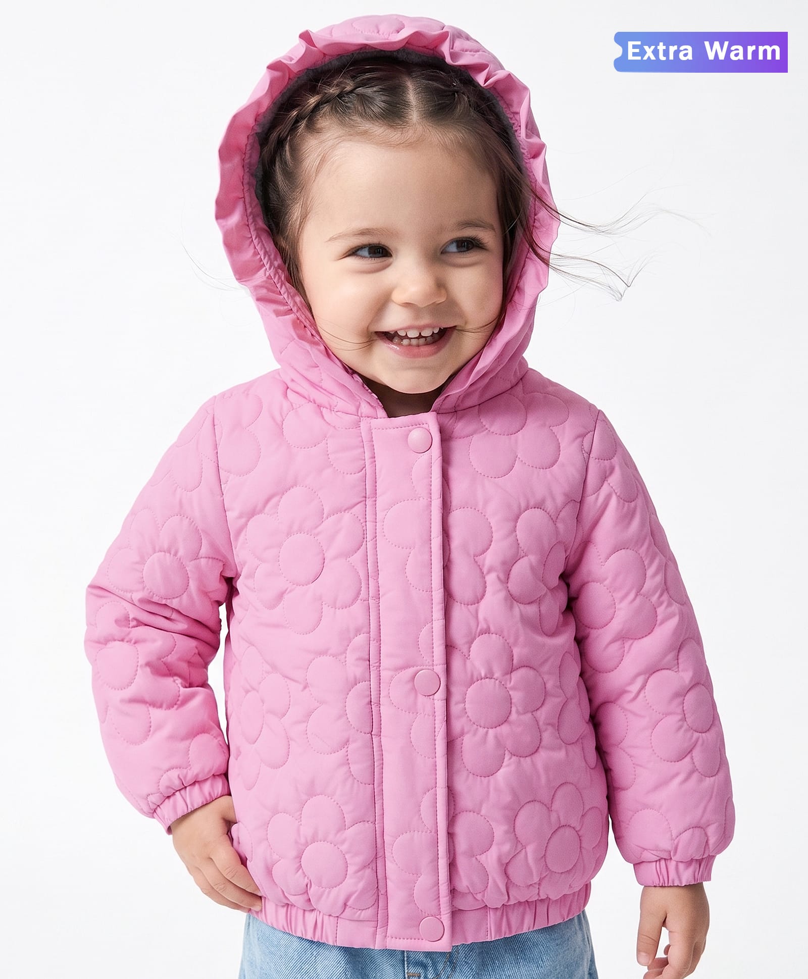 Babyoye Woven Quilted Jacket with Full Sleeves and Floral Design - Pink-image-47