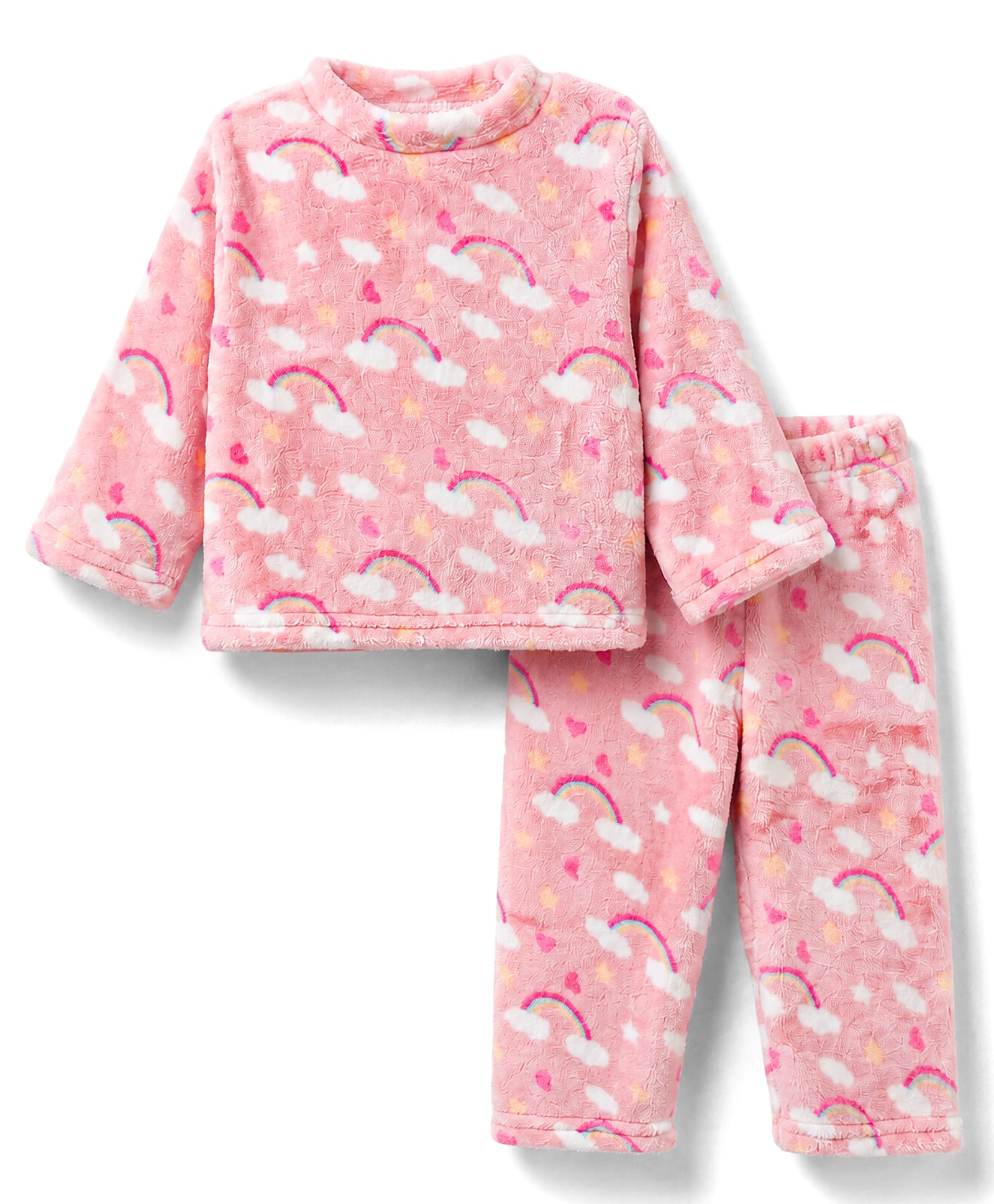 Babyhug Cotton Knit Full Sleeves Co-Ords T-Shirt & Pyjama Winter Wear Night Suit with Rainbow Print - Pink-image-39