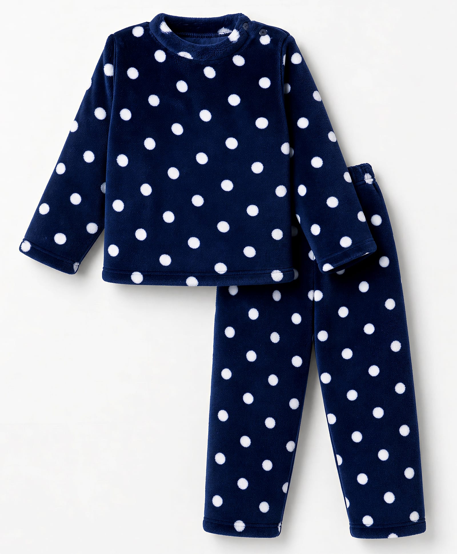 Babyhug Cotton Knit Full Sleeves Co-Ords T-Shirt & Pyjama Winter Wear Night Suit with Polka Dots Print - Navy Blue-image-14