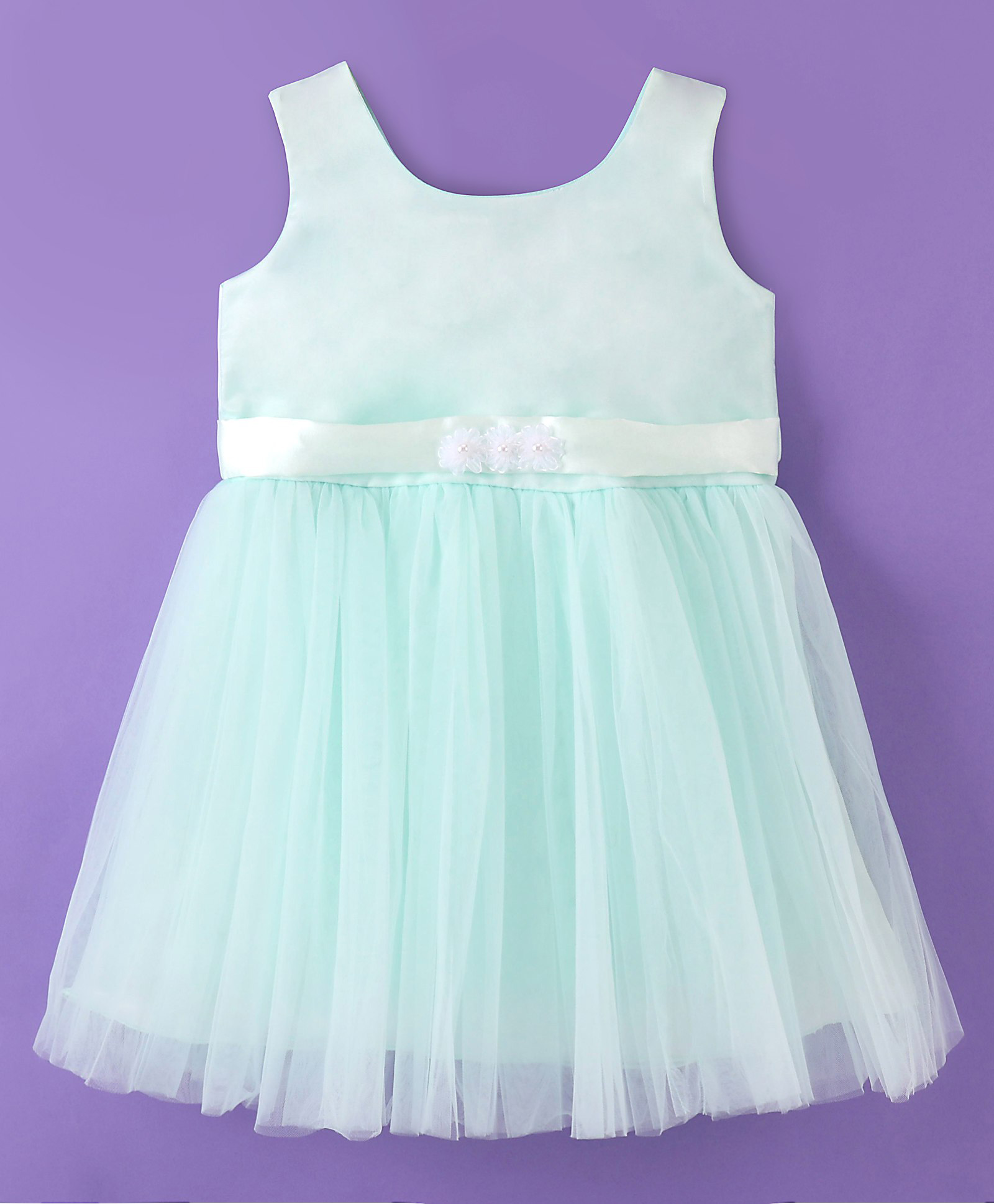 Enfance Net Woven Sleeveless Floral Applique Solid Party Dress - Sea Green-image-13
