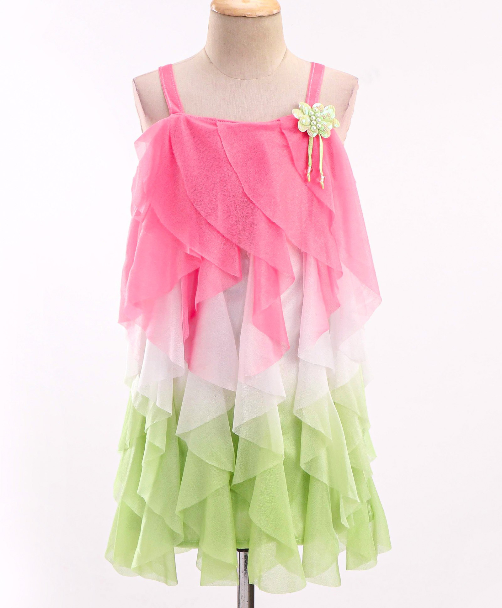 Enfance Net Woven Sleeveless Solid Party Dress With Floral Applique - Dark Pink-image-4