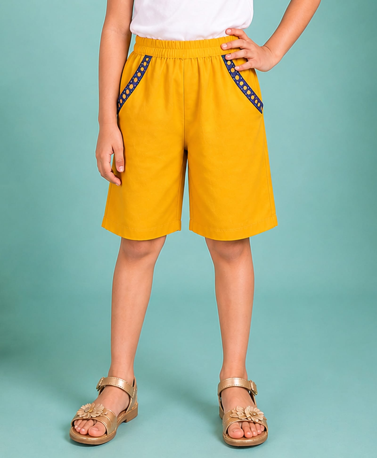 Kiddopanti Rayon Woven Mirror Work Detailed Lace Embellished Culotte - Mustard-picture-21