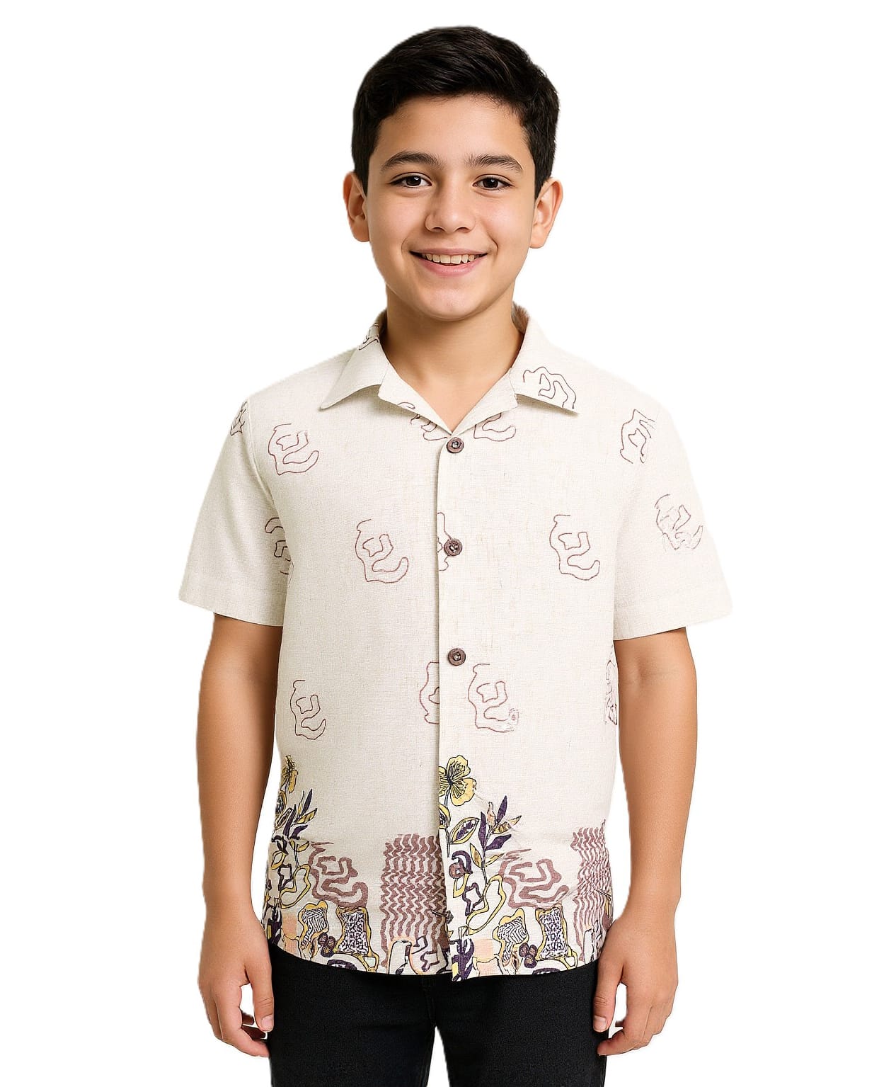 Charchit Cotton Woven Half Sleeves Abstract Printed Shirt - Cream-picture-25
