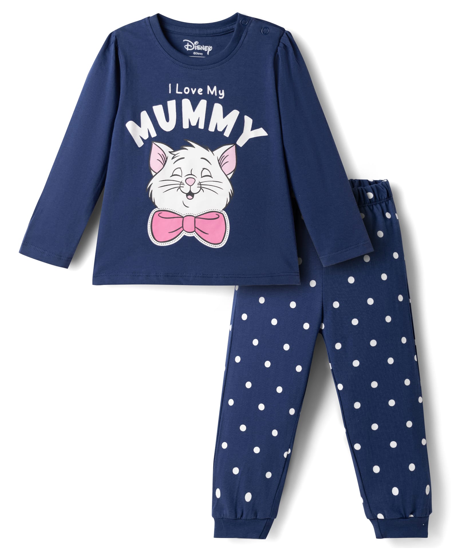 Babyhug Disney Single Jersey Knit Full Sleeves T-Shirt & Pyjama Night Suit with Marie Graphics - Navy Blue-image-38